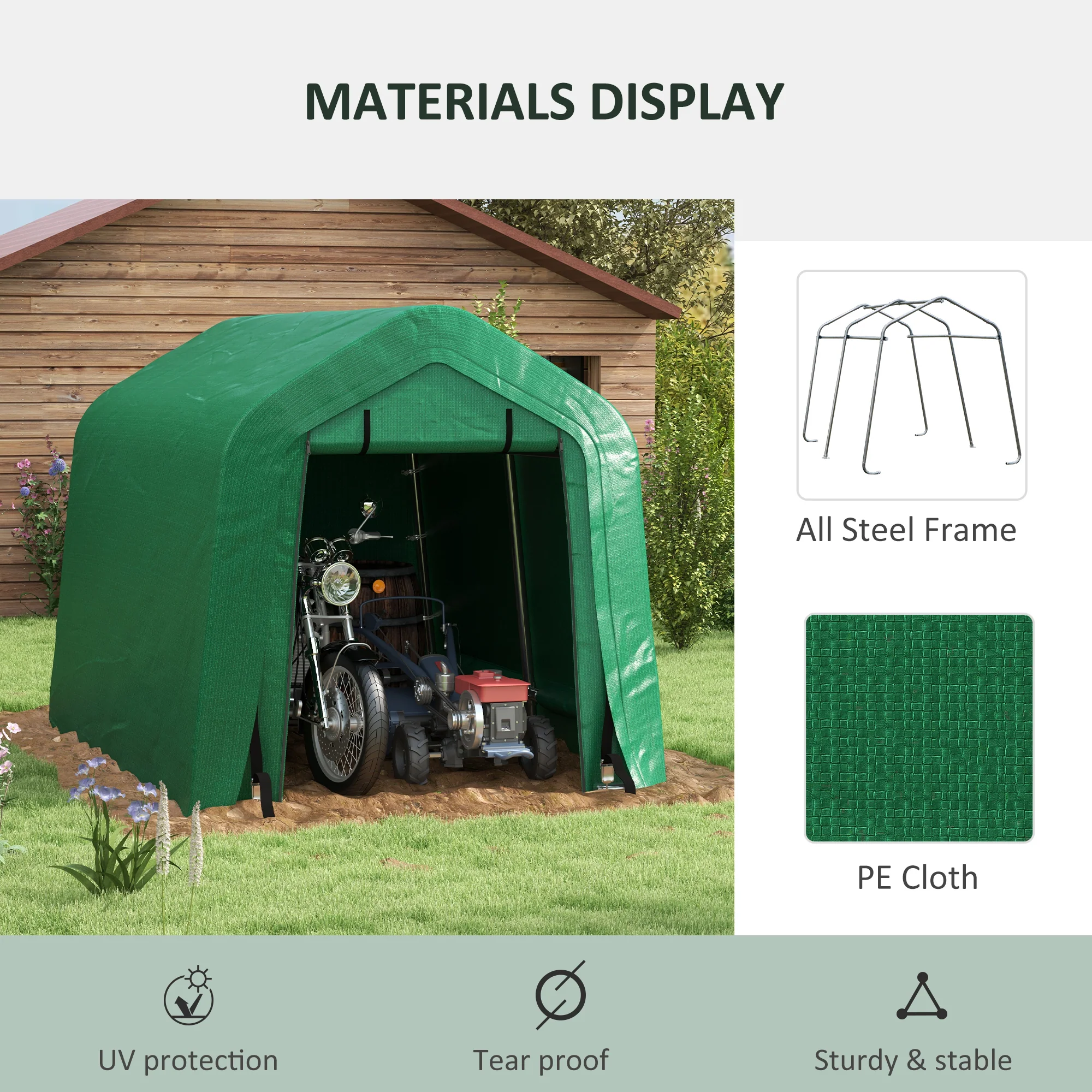 8' x 6' Heavy Duty Storage Shelter with Rollup & Zipper Door, Green - Image 6