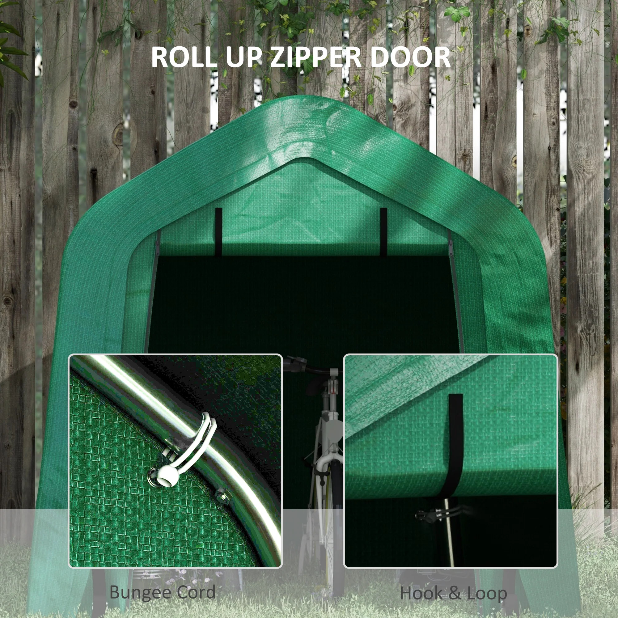 8' x 6' Heavy Duty Storage Shelter with Rollup & Zipper Door, Green - Image 8