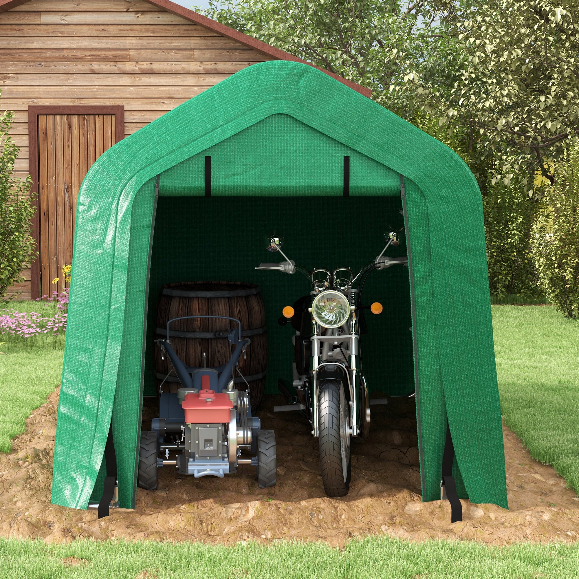 8' x 6' Heavy Duty Storage Shelter with Rollup & Zipper Door, Green - Image 9