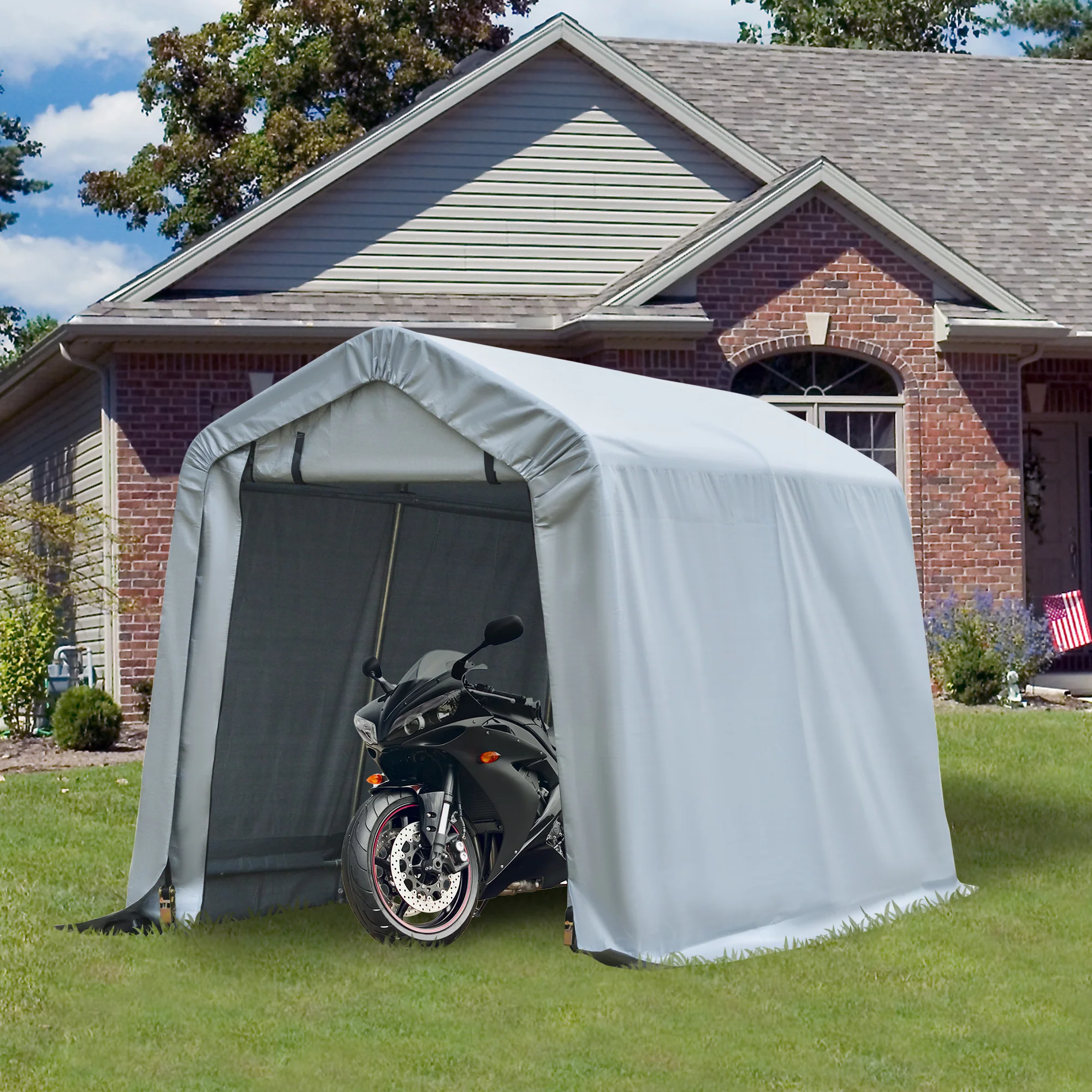 8' x 6' Heavy Duty Storage Shelter with Rollup & Zipper Door, Grey - Image 3