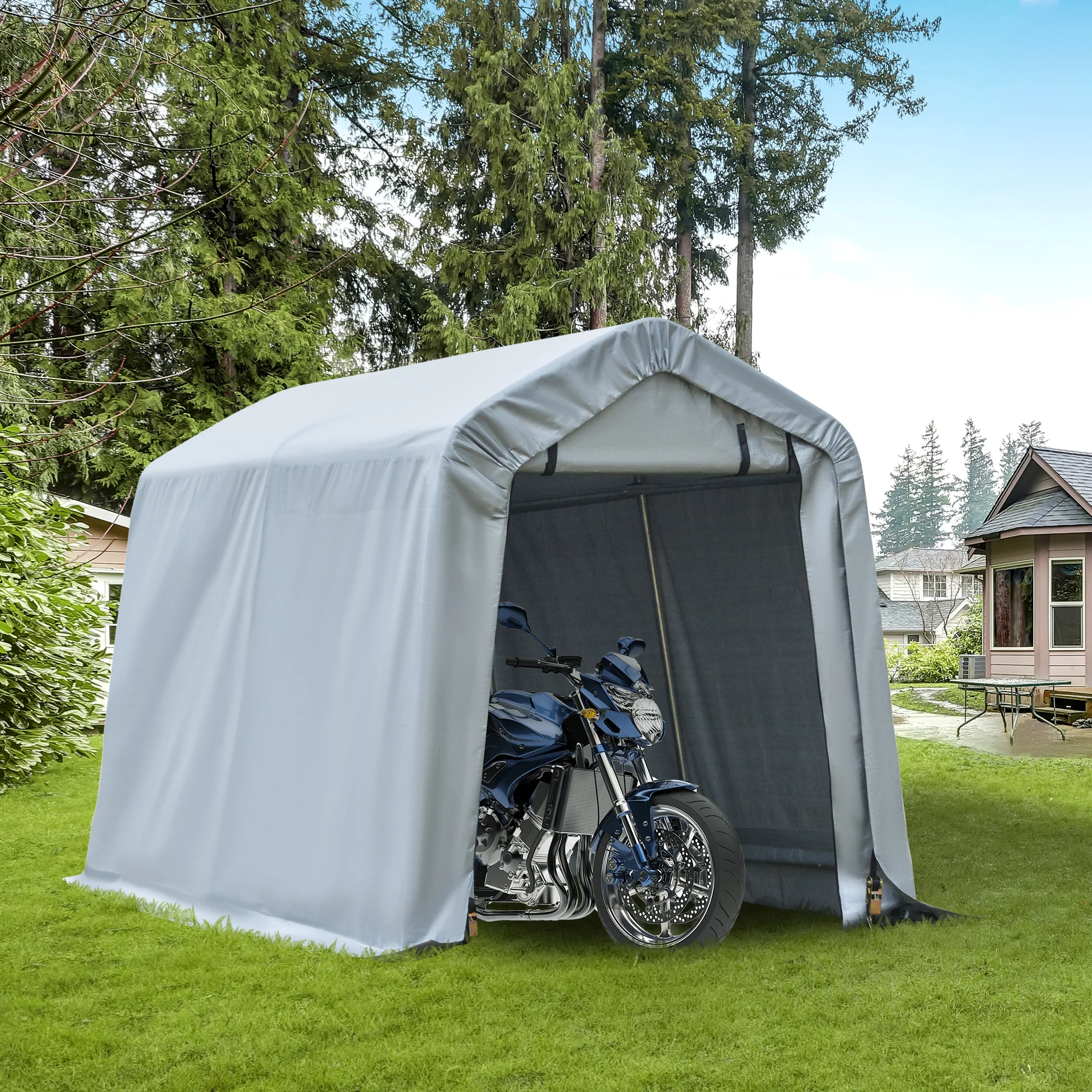 8' x 6' Heavy Duty Storage Shelter with Rollup & Zipper Door, Grey - Image 4