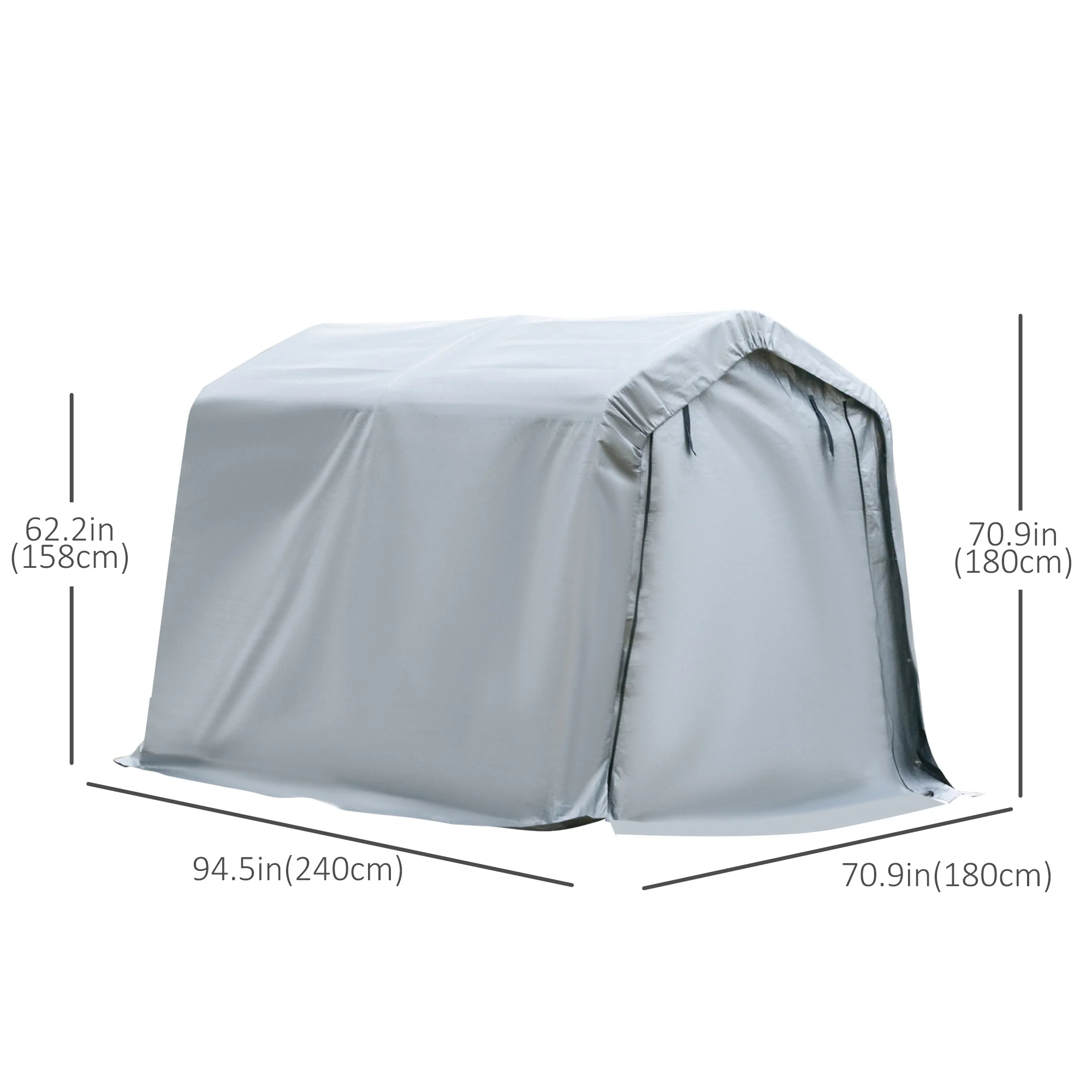 8' x 6' Heavy Duty Storage Shelter with Rollup & Zipper Door, Grey - Image 5