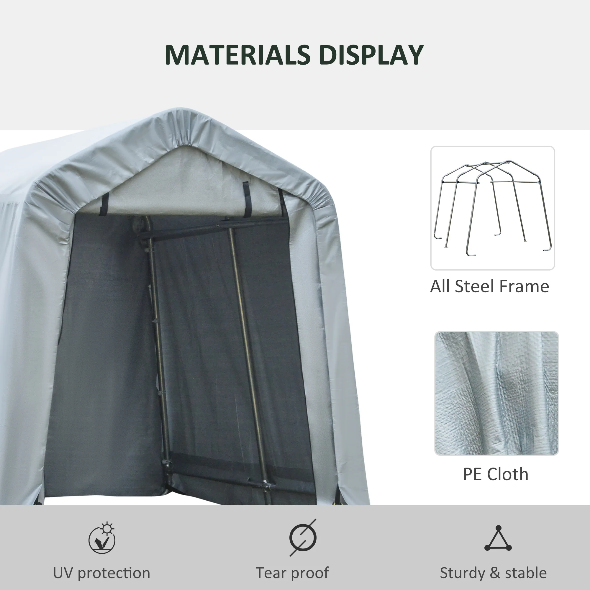 8' x 6' Heavy Duty Storage Shelter with Rollup & Zipper Door, Grey - Image 6