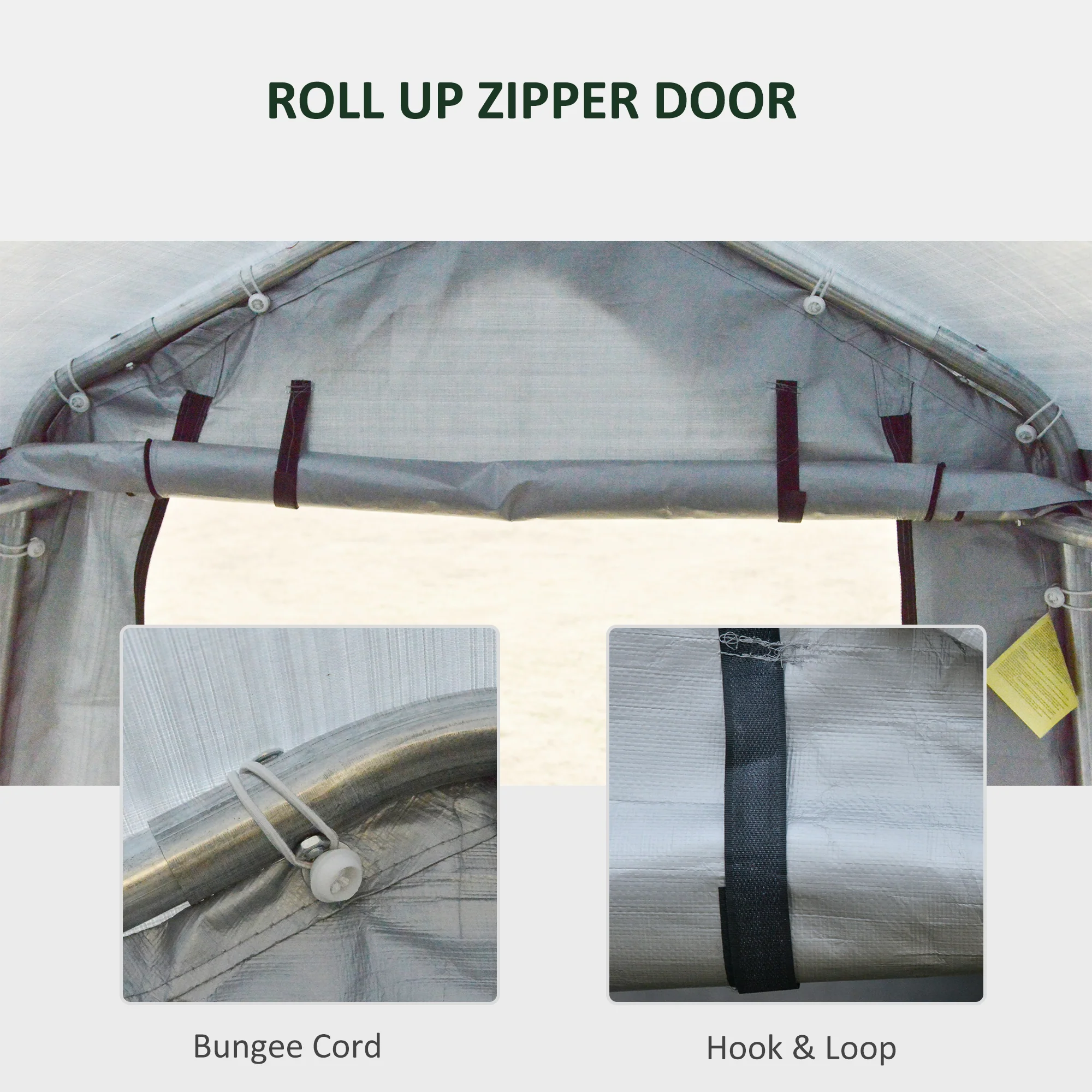 8' x 6' Heavy Duty Storage Shelter with Rollup & Zipper Door, Grey - Image 8