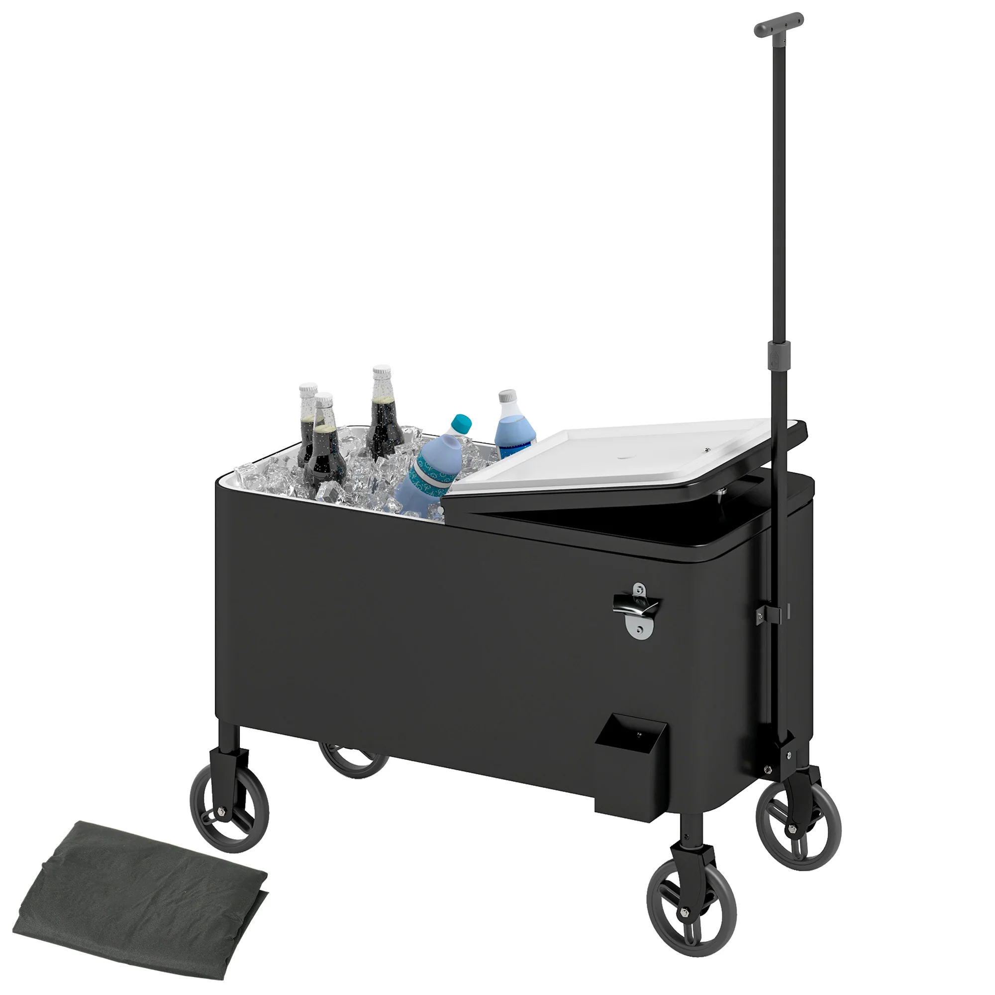 80-Qt Rolling Cooler Cart with Adjustable Handle & Bottle Opener, Black