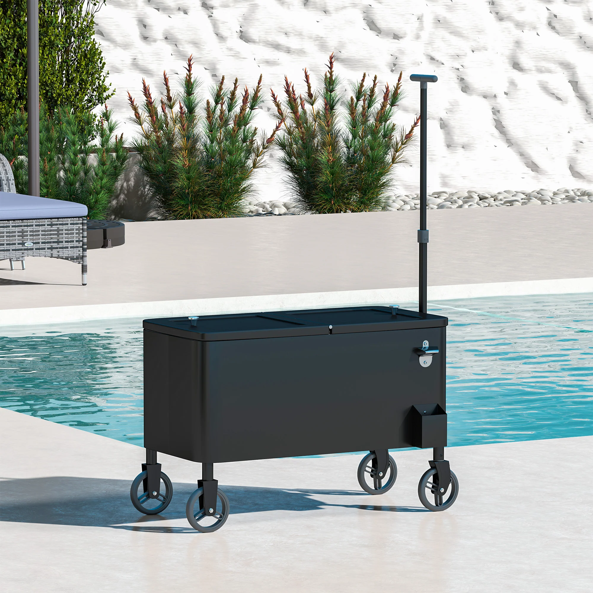 80-Qt Rolling Cooler Cart with Adjustable Handle & Bottle Opener, Black - Image 11