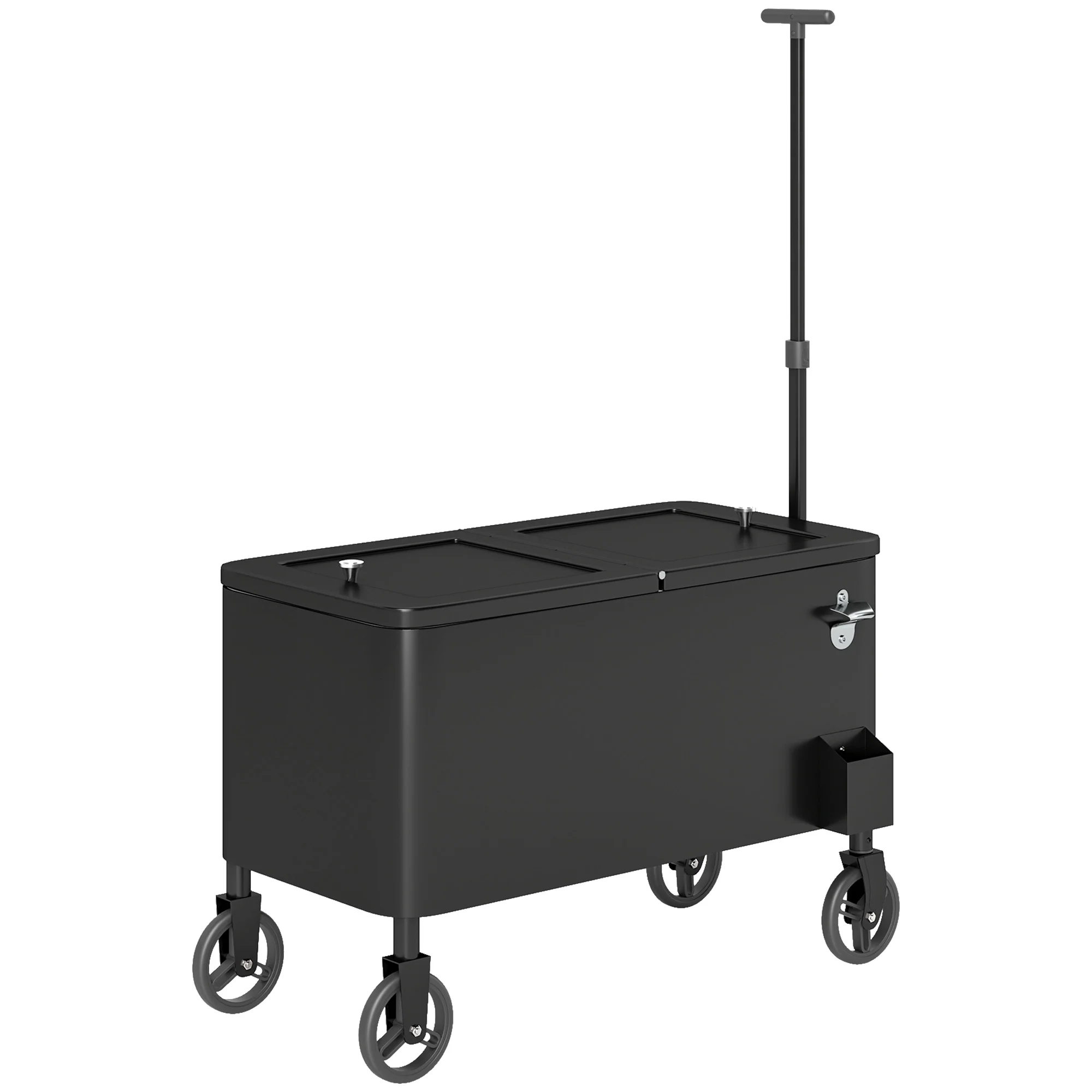 80-Qt Rolling Cooler Cart with Adjustable Handle & Bottle Opener, Black - Image 2