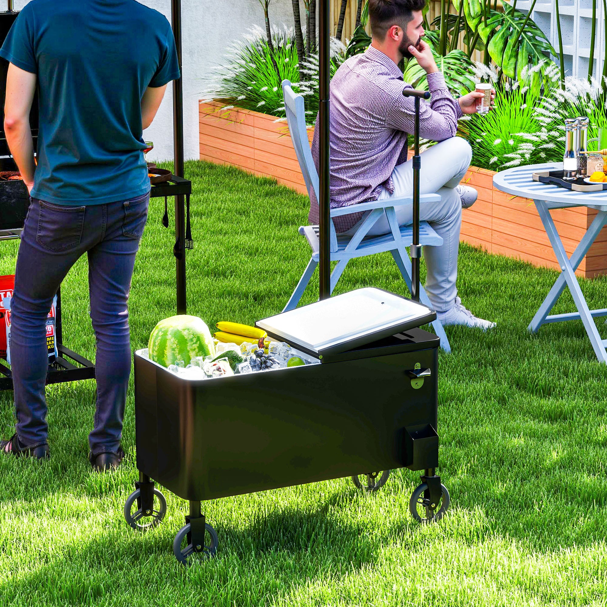 80-Qt Rolling Cooler Cart with Adjustable Handle & Bottle Opener, Black - Image 3