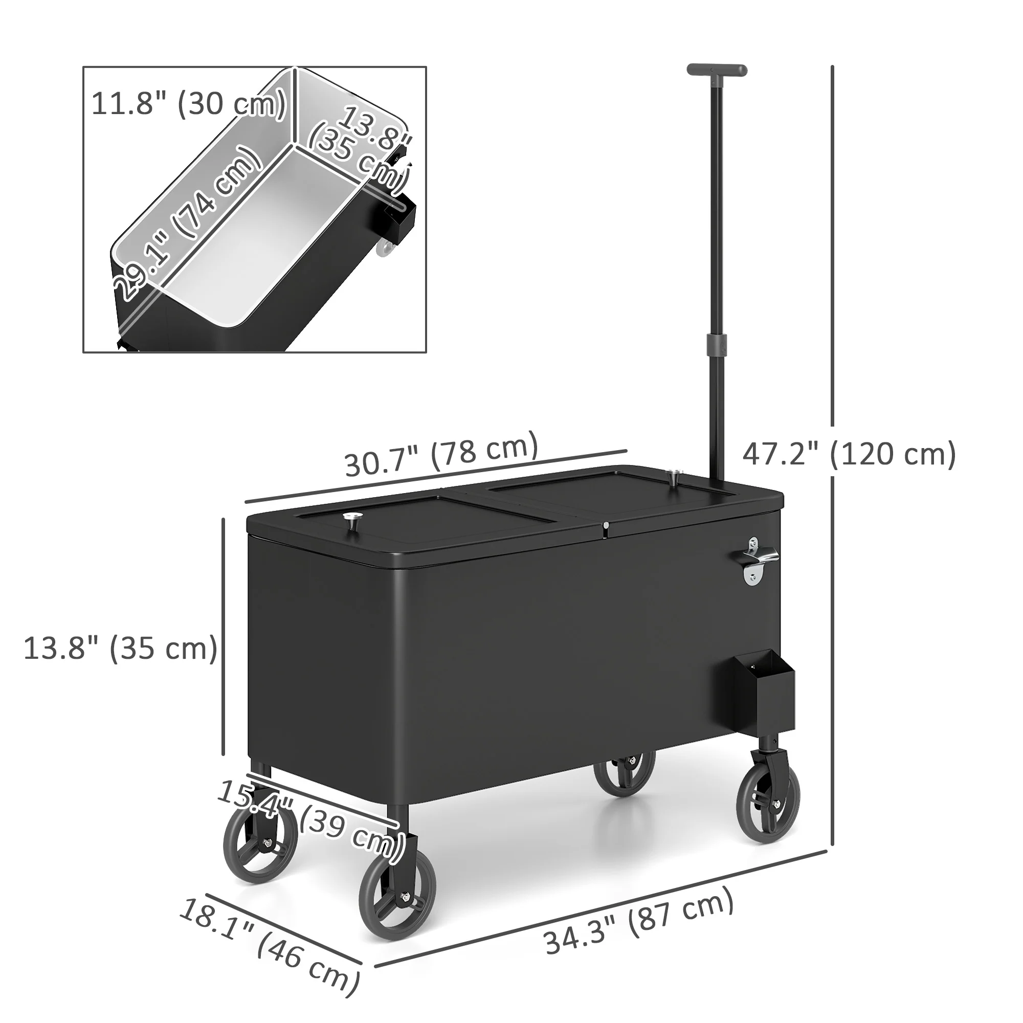 80-Qt Rolling Cooler Cart with Adjustable Handle & Bottle Opener, Black - Image 5