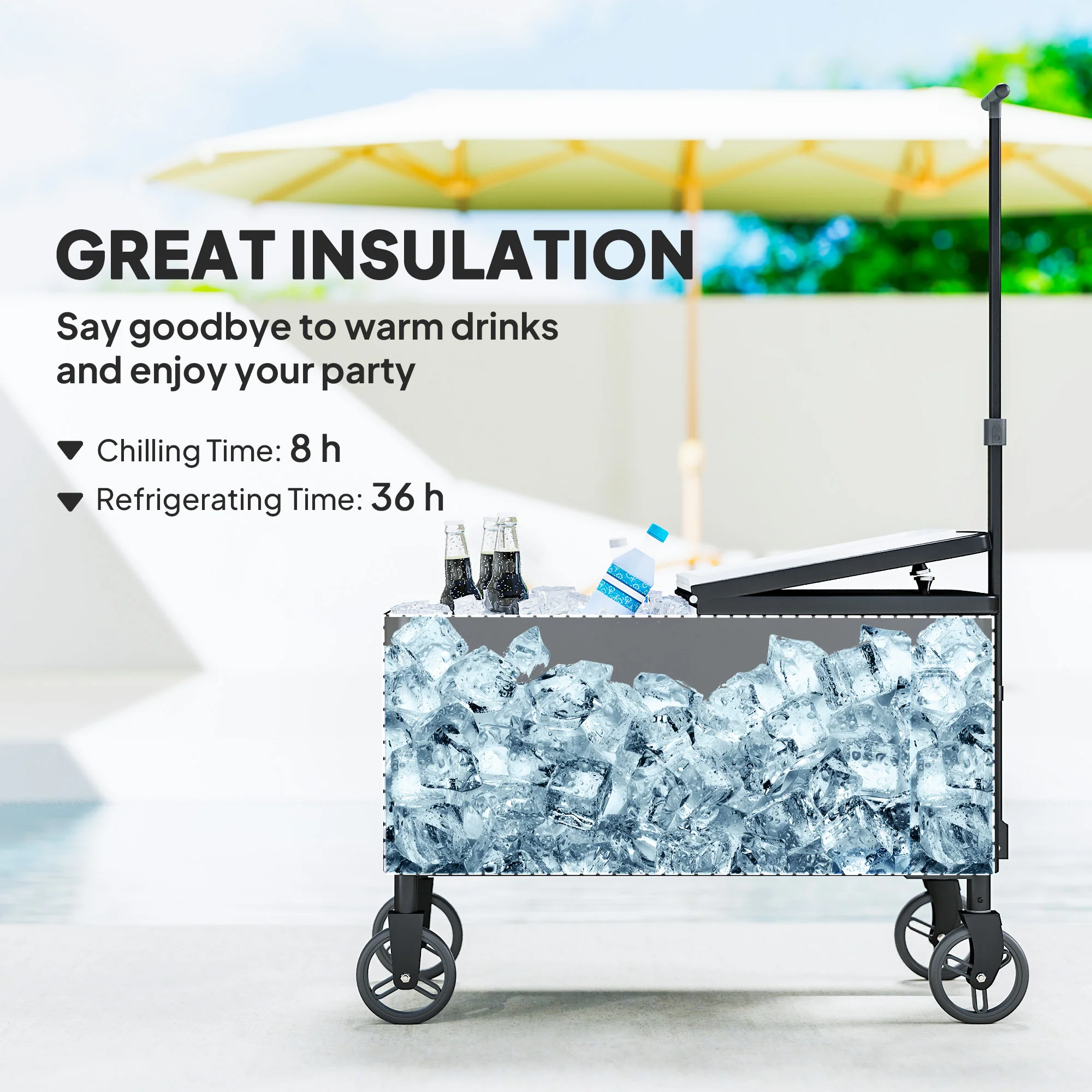 80-Qt Rolling Cooler Cart with Adjustable Handle & Bottle Opener, Black - Image 7