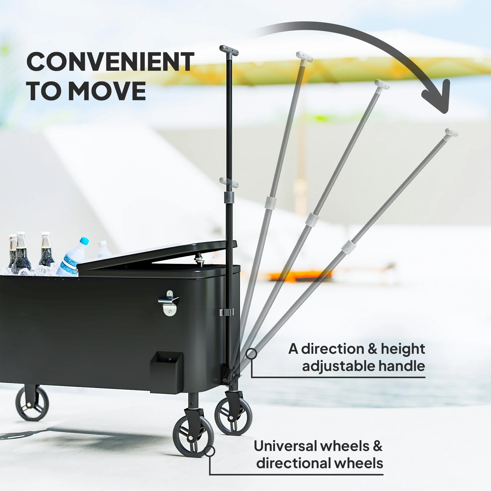 80-Qt Rolling Cooler Cart with Adjustable Handle & Bottle Opener, Black - Image 8