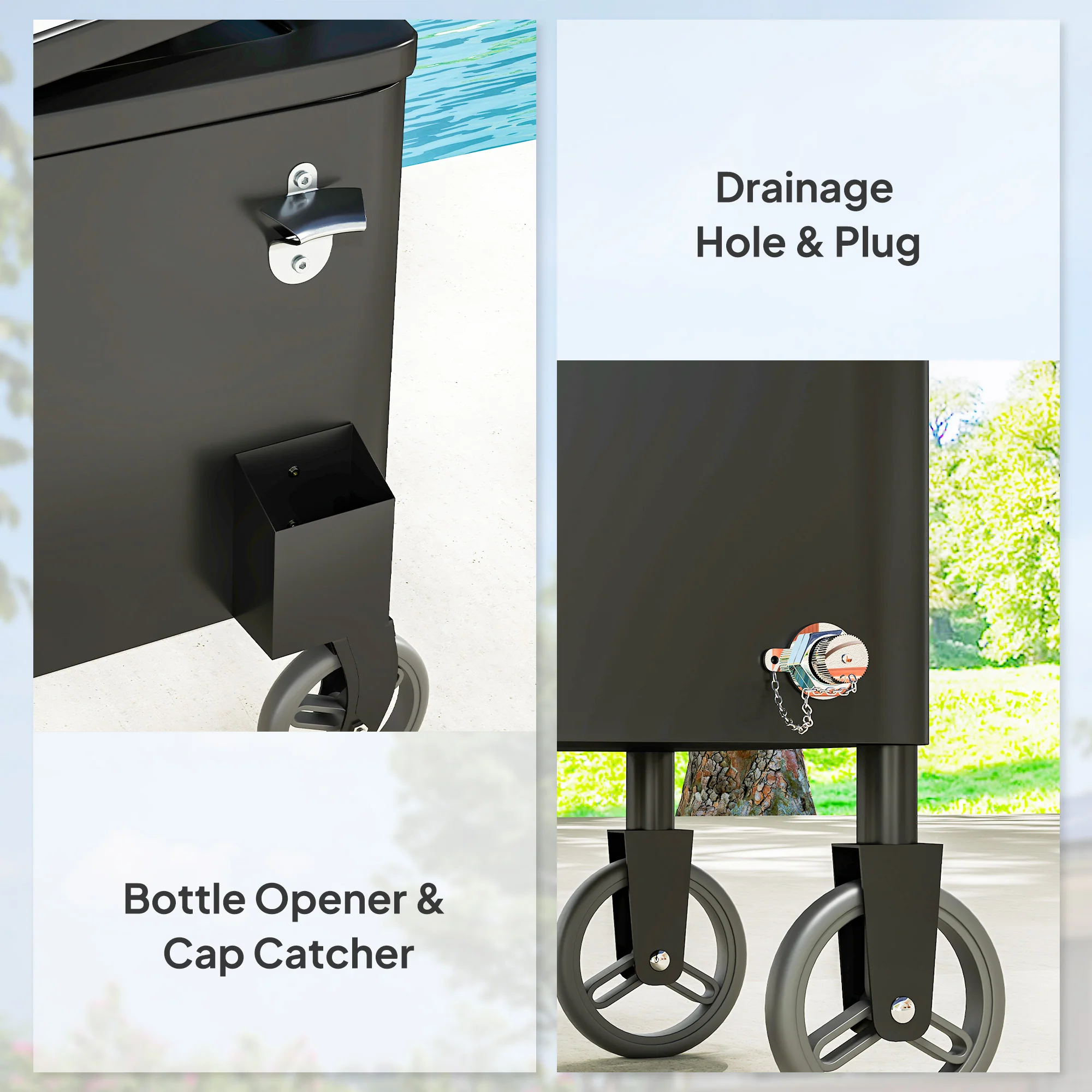 80-Qt Rolling Cooler Cart with Adjustable Handle & Bottle Opener, Black - Image 9