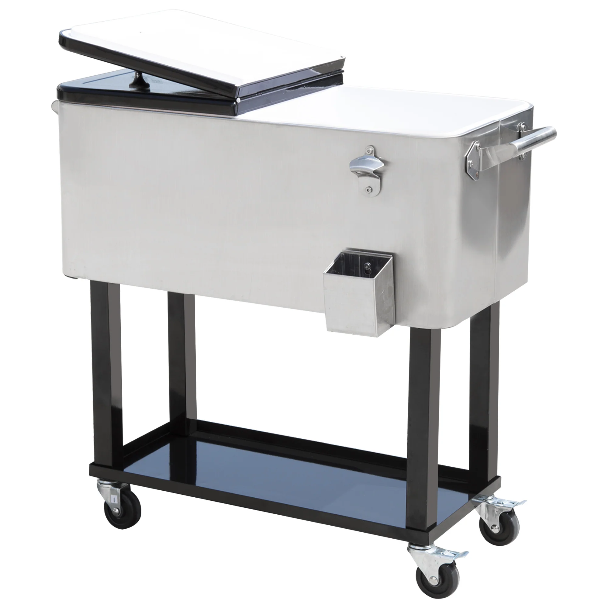 80 Quart Rolling Cooler with Bottle Opener and Storage Shelf,Silver - Image 2