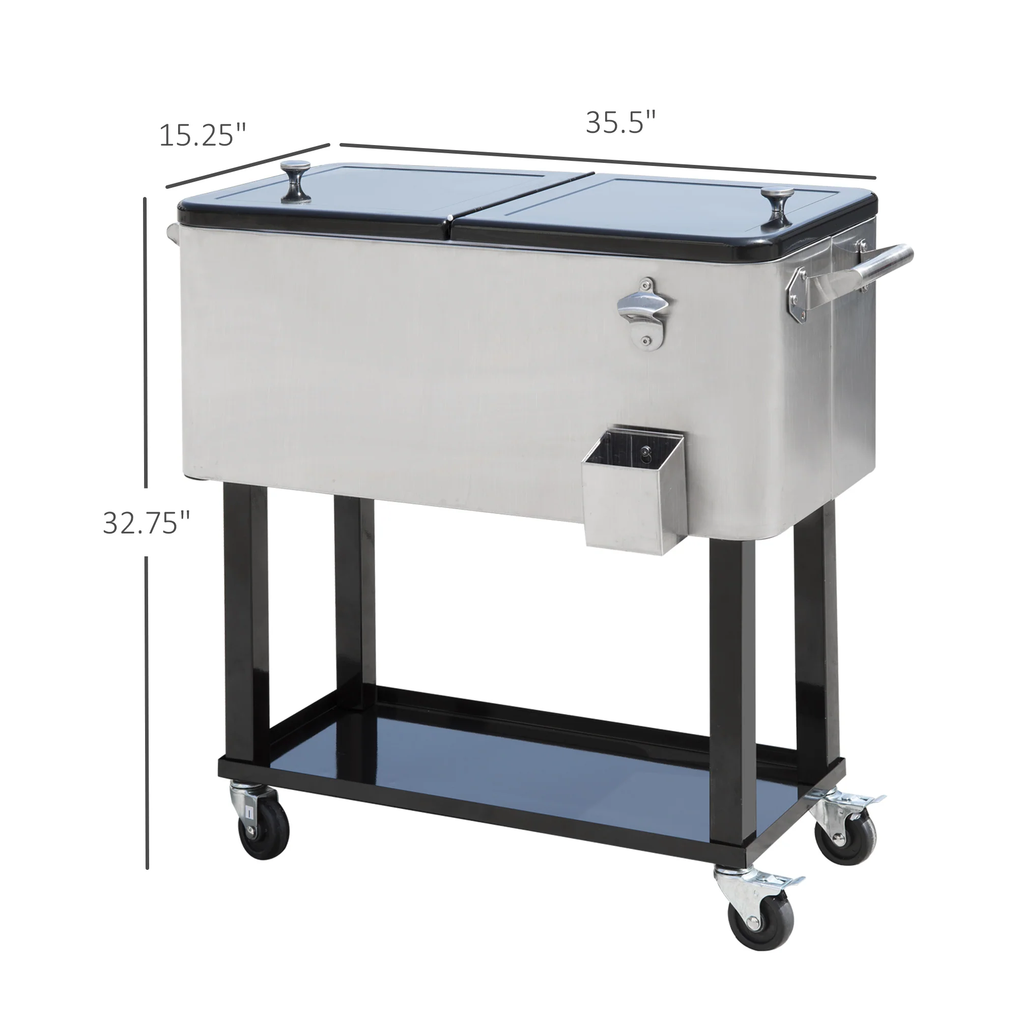 80 Quart Rolling Cooler with Bottle Opener and Storage Shelf,Silver - Image 5
