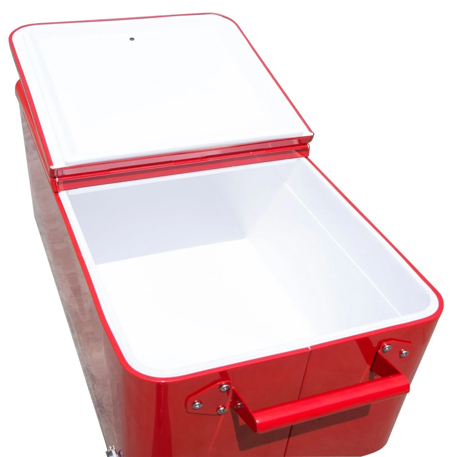 80 Quart Rolling Cooler with Bottle Opener and Storage Shelf,Red - Image 11