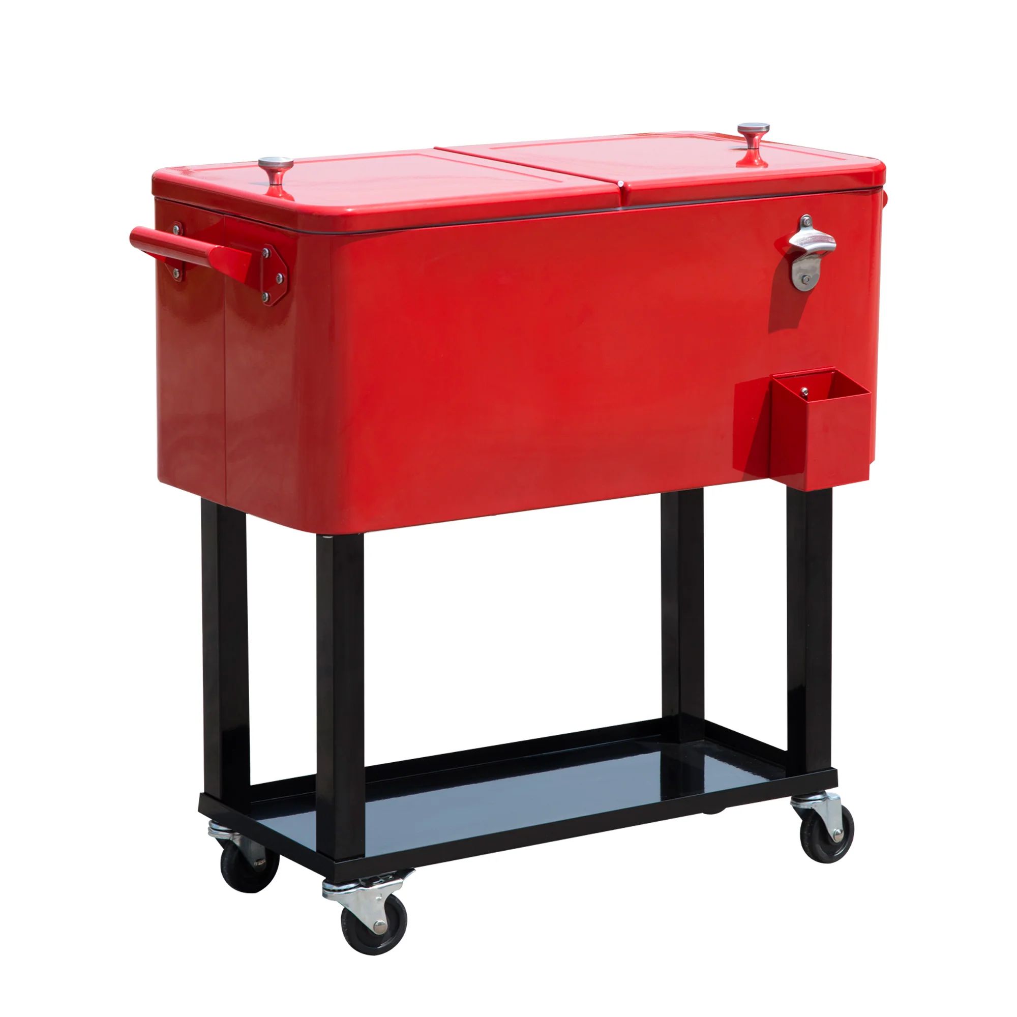 80 Quart Rolling Cooler with Bottle Opener and Storage Shelf,Red - Image 12