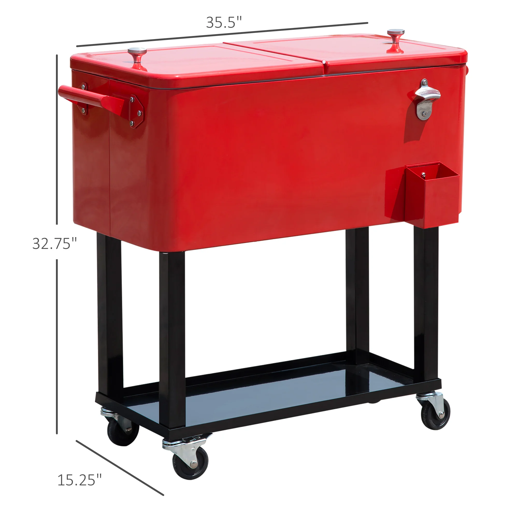 80 Quart Rolling Cooler with Bottle Opener and Storage Shelf,Red - Image 5