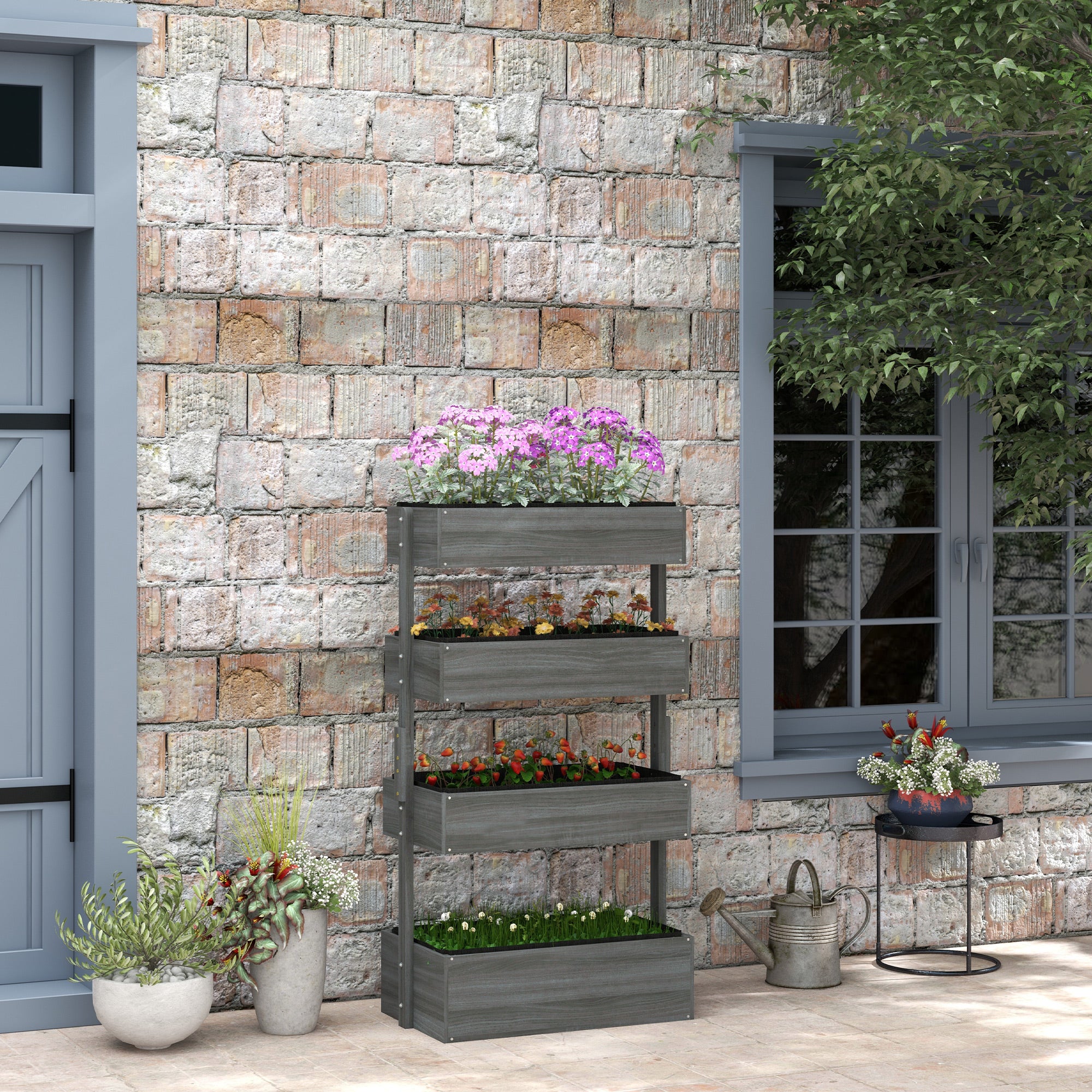 80cm x 45cm x 142cm 4-Tier Raised Garden Bed, Fir Wood Vertical Planter Box, Freestanding Elevated Plant Stand for Indoor Outdoor Use, Grey - Image 3