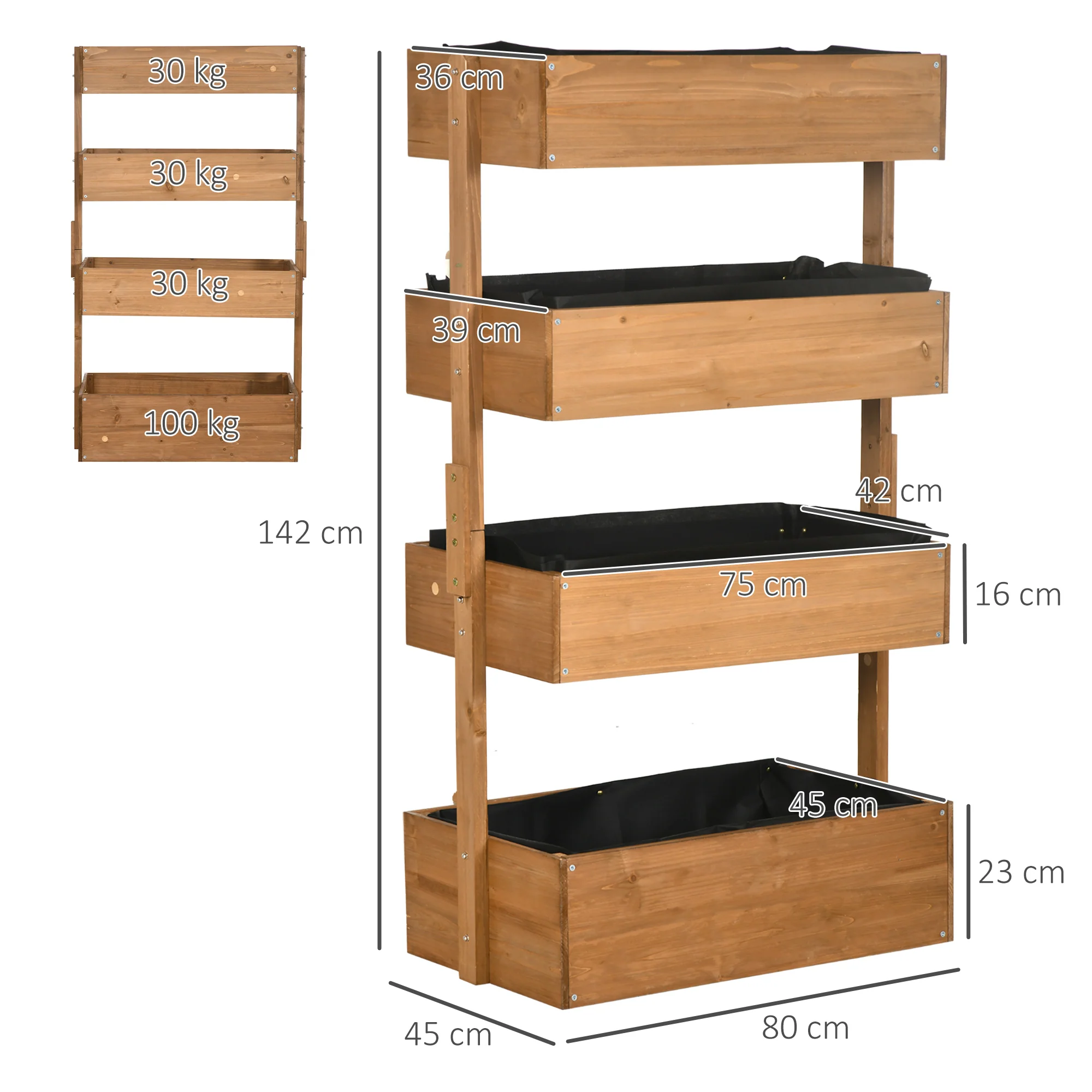80cm x 45cm x 142cm 4-Tier Raised Garden Bed, Fir Wood Vertical Planter Box, Freestanding Elevated Plant Stand for Indoor Outdoor Use, Orange - Image 5