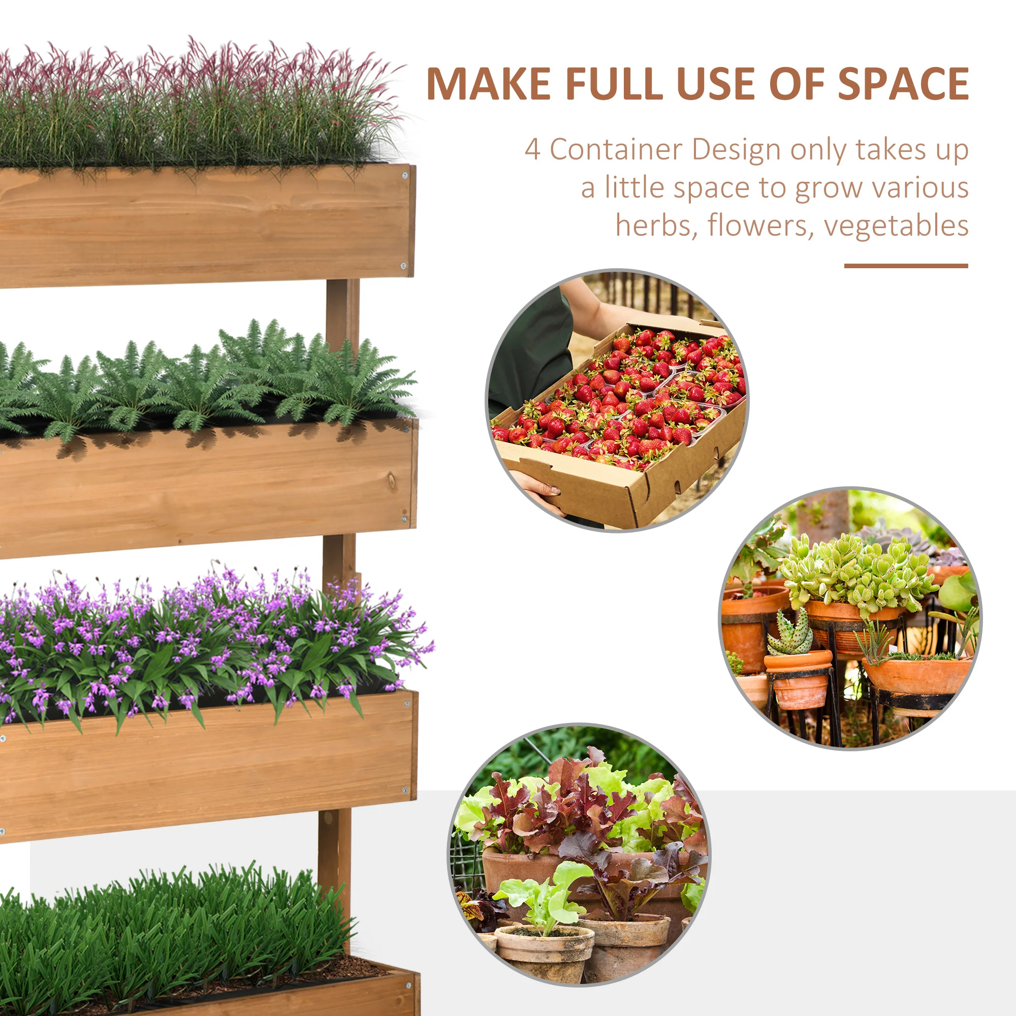 80cm x 45cm x 142cm 4-Tier Raised Garden Bed, Fir Wood Vertical Planter Box, Freestanding Elevated Plant Stand for Indoor Outdoor Use, Orange - Image 6