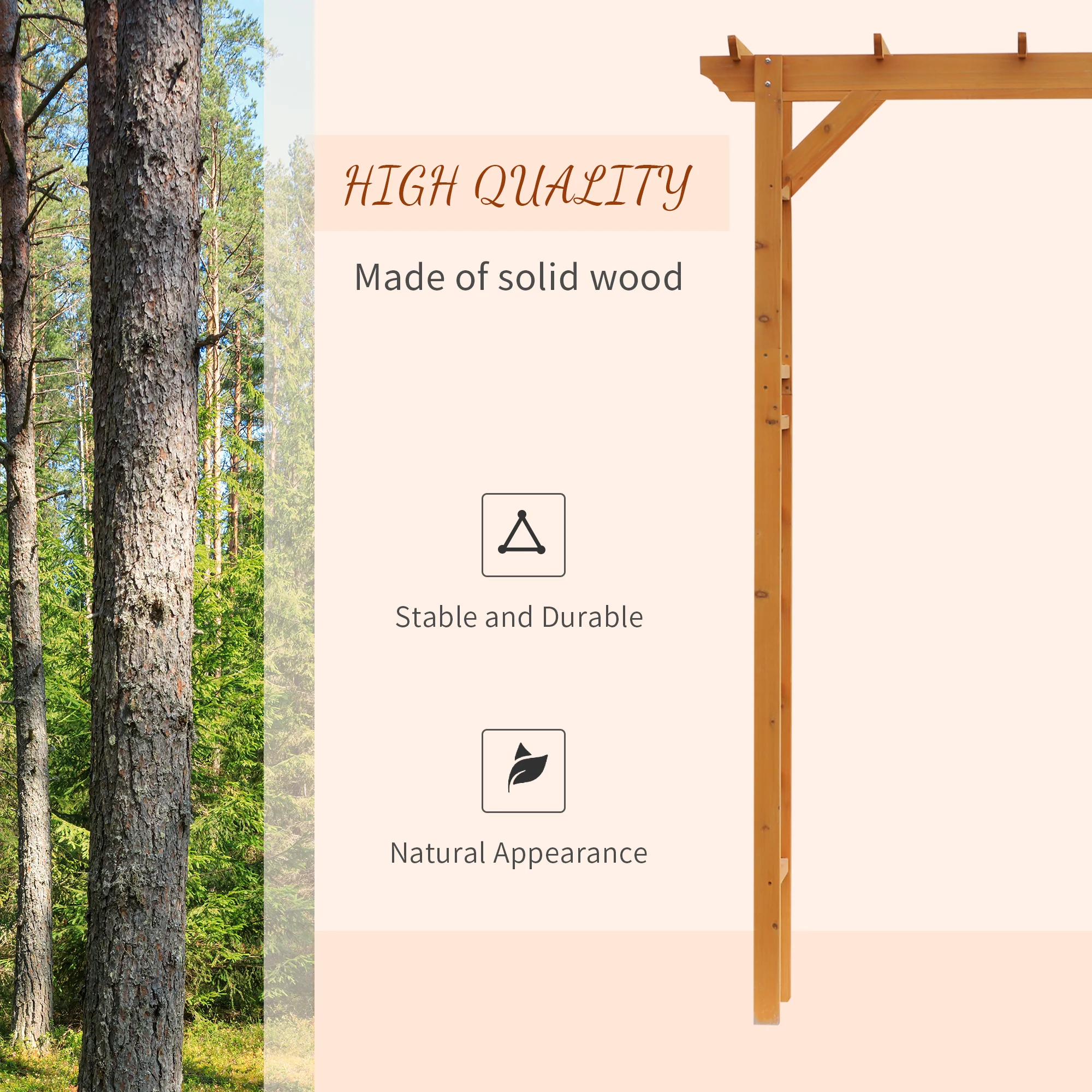 85" Wooden Garden Arbor for Climbing Vines, Orange - Image 6