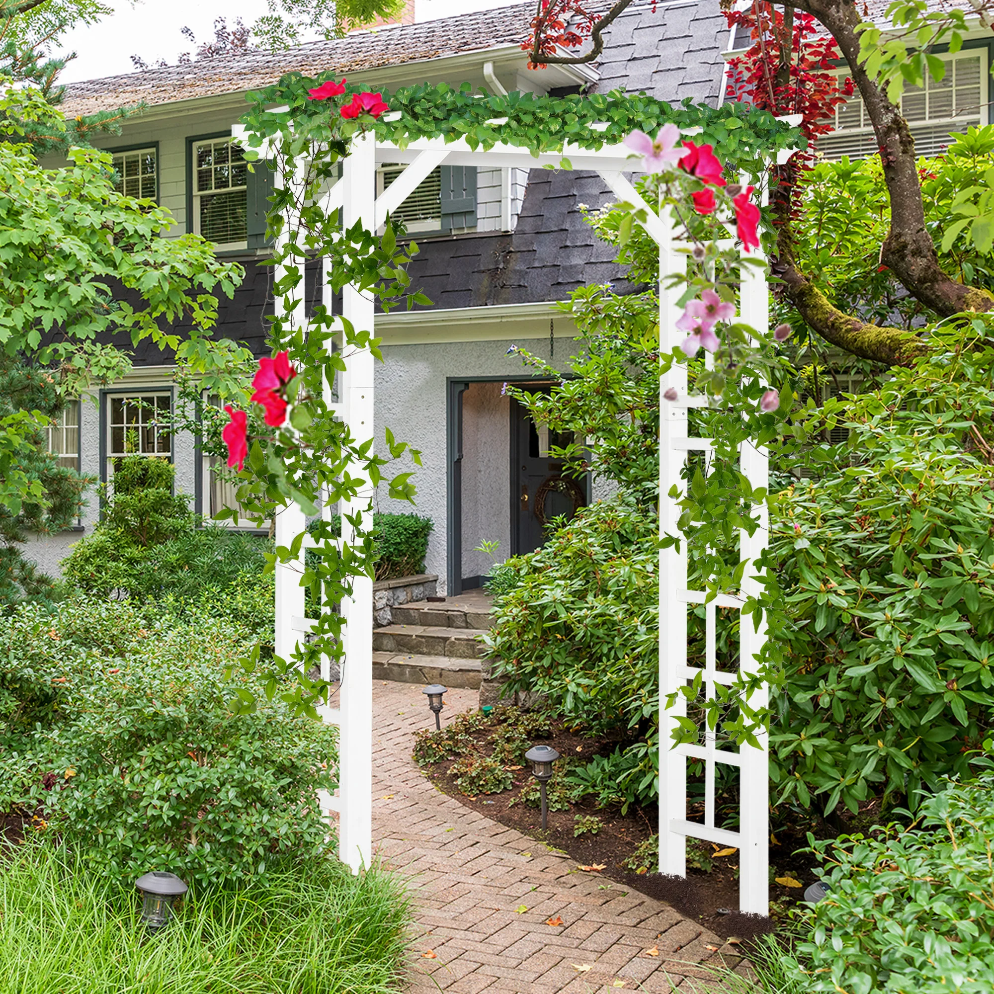 85" Wooden Garden Arbor for Climbing Vines, White - Image 4