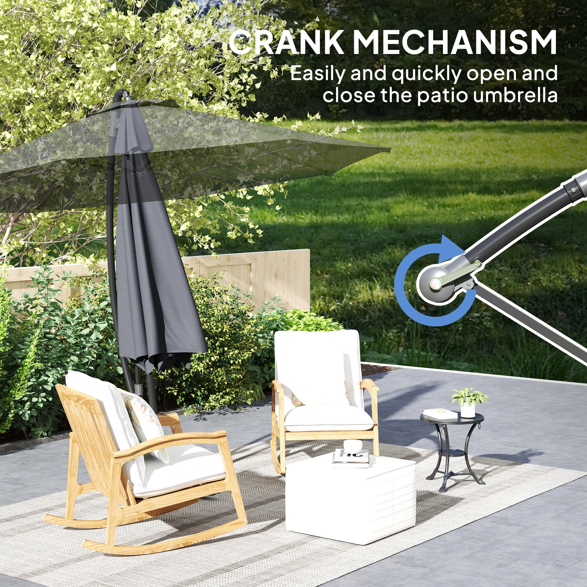 9.5FT Cantilever Patio Umbrella with Cover, 360° Rotation and Cross Base, Grey - Image 10