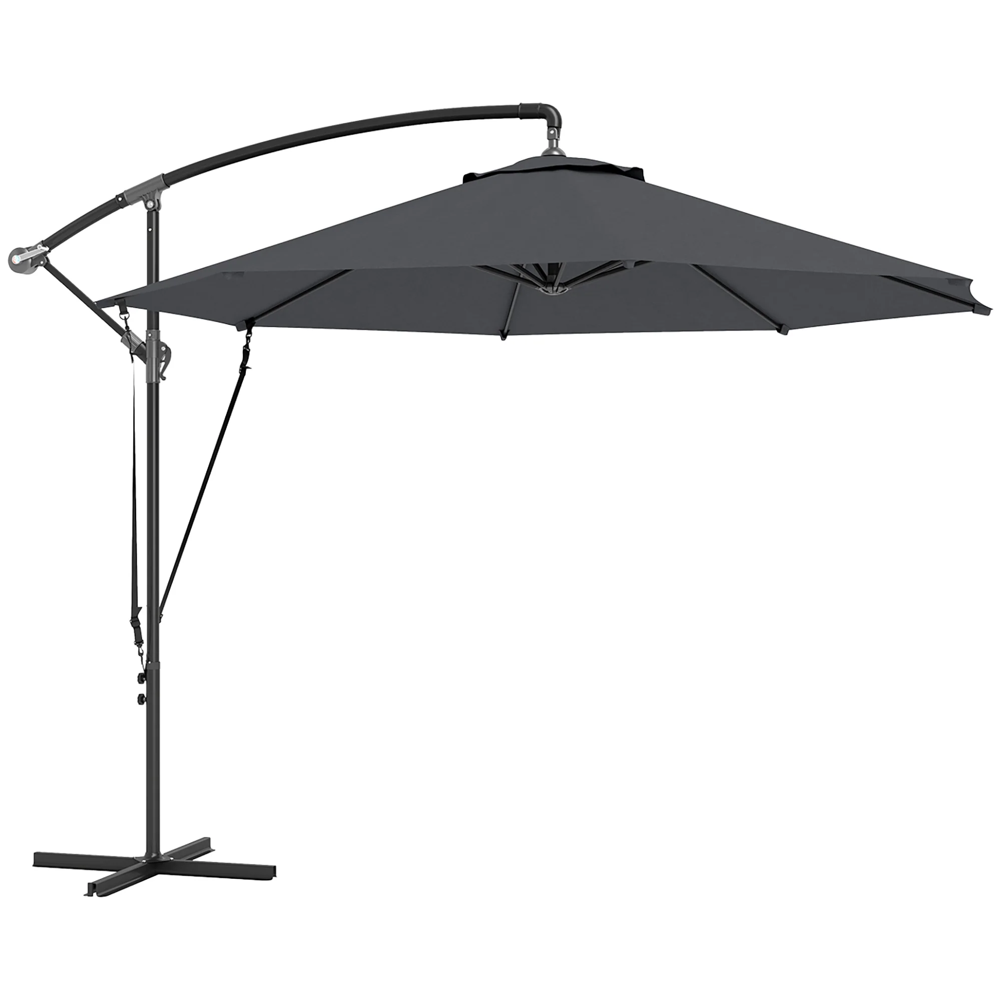 9.5FT Cantilever Patio Umbrella with Cover, 360° Rotation and Cross Base, Grey - Image 12