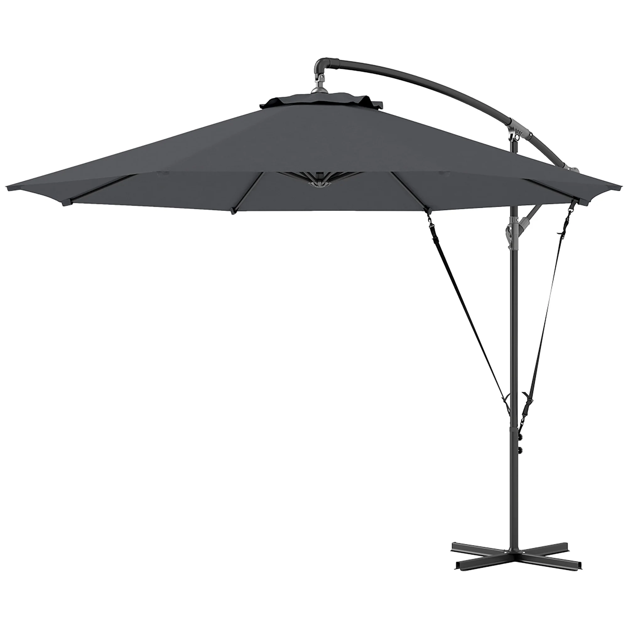 9.5FT Cantilever Patio Umbrella with Cover, 360° Rotation and Cross Base, Grey - Image 2