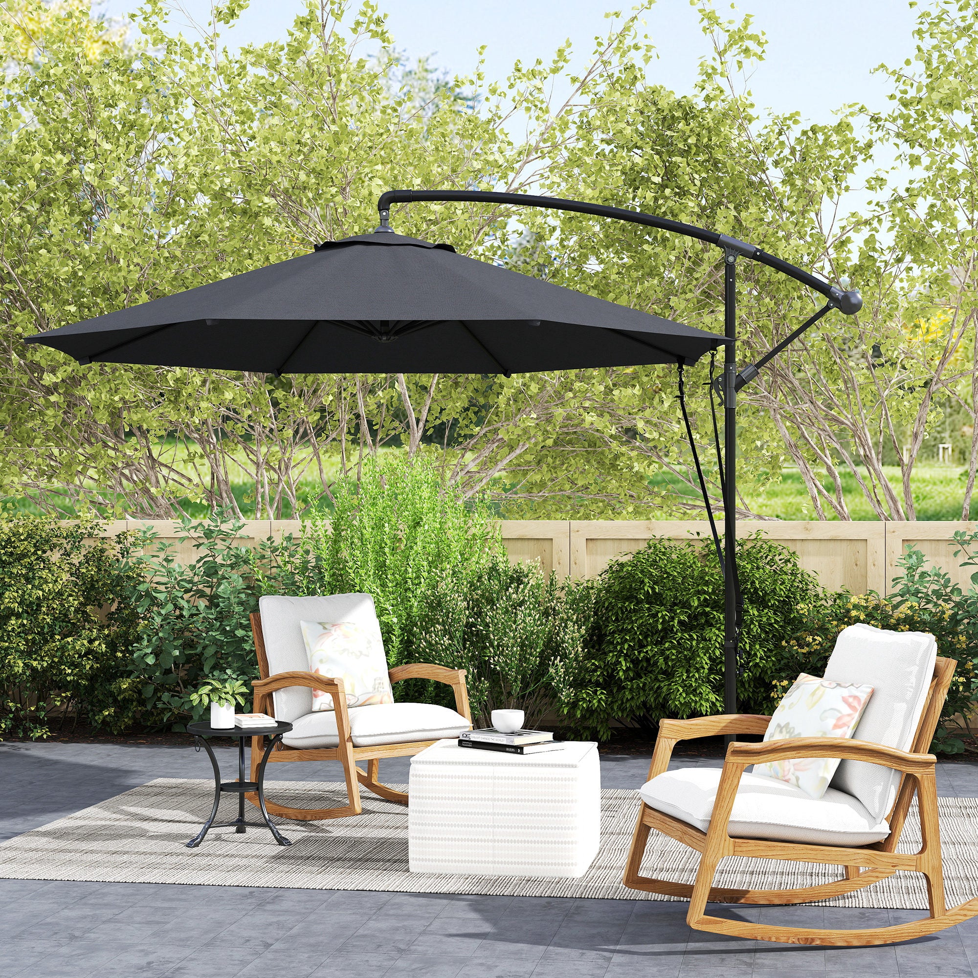 9.5FT Cantilever Patio Umbrella with Cover, 360° Rotation and Cross Base, Grey - Image 4