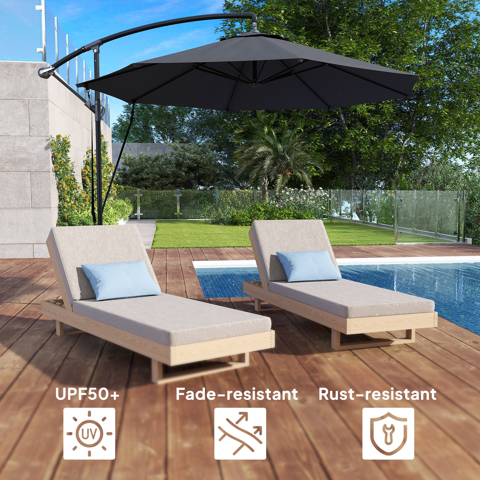 9.5FT Cantilever Patio Umbrella with Cover, 360° Rotation and Cross Base, Grey - Image 7