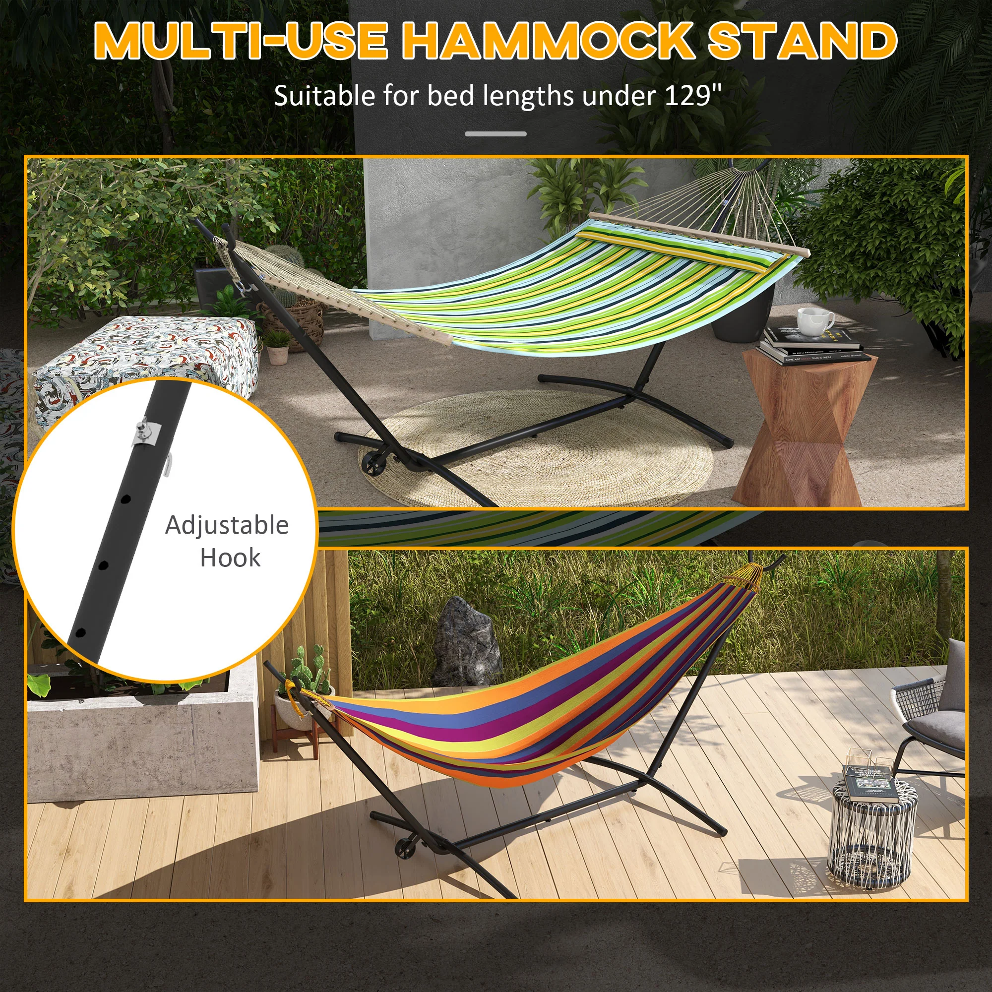 9.5ft Adjustable Hammock Stand Only, Portable Metal Frame Hammock with Wheels, Black - Image 7