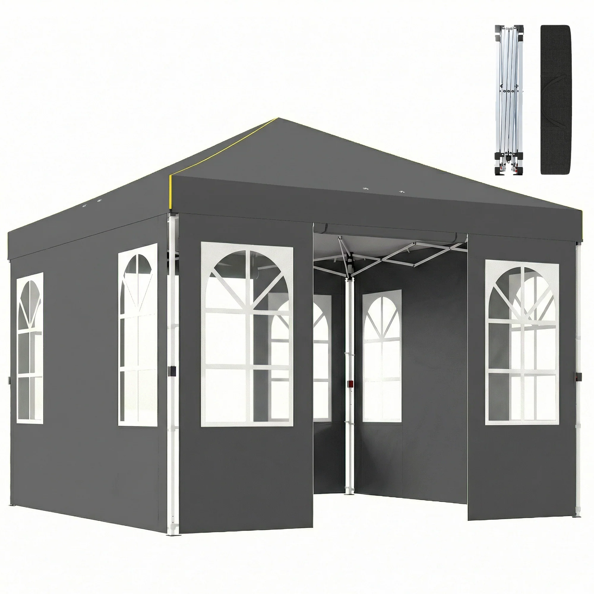 9.6' x 9.6' Pop Up Canopy Tent with Sidewalls, Dark Gray