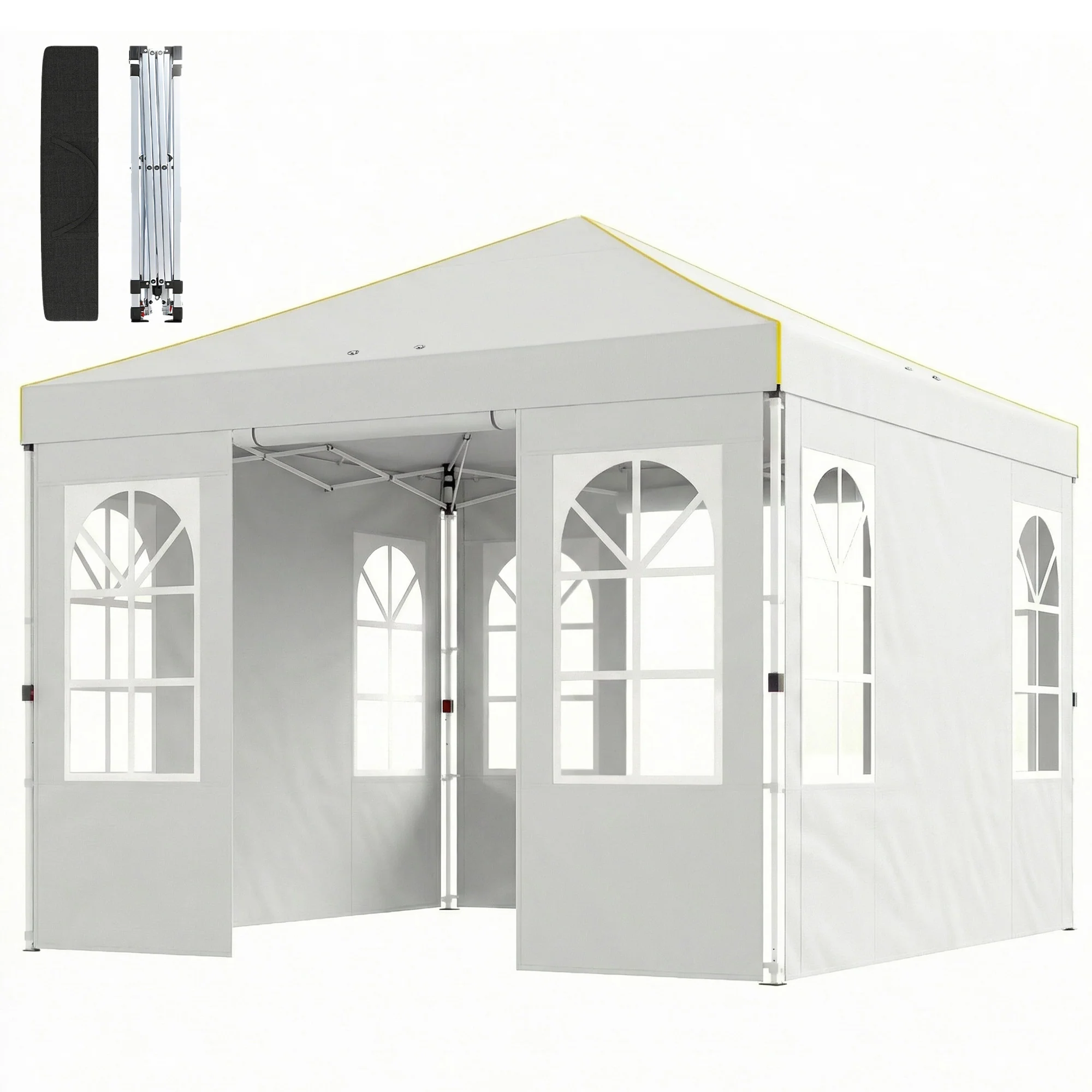 9.6' x 9.6' Pop Up Canopy Tent with Sidewalls, White - Image 2