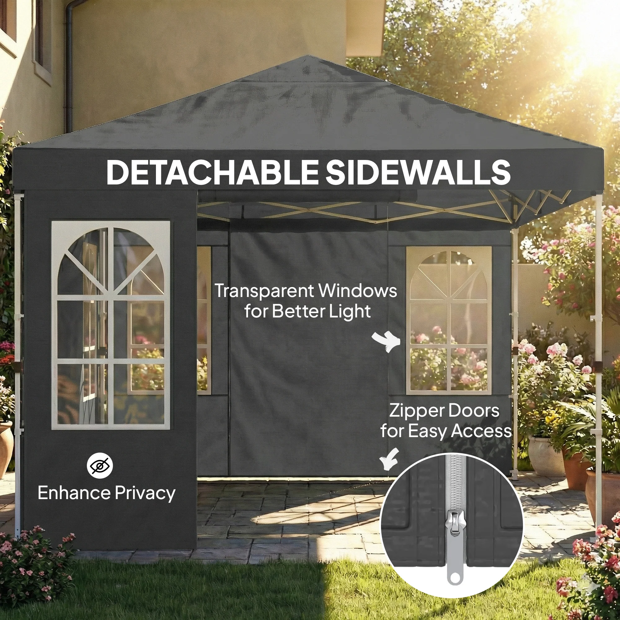 9.6' x 9.6' Pop Up Canopy Tent with Sidewalls, Dark Gray - Image 10