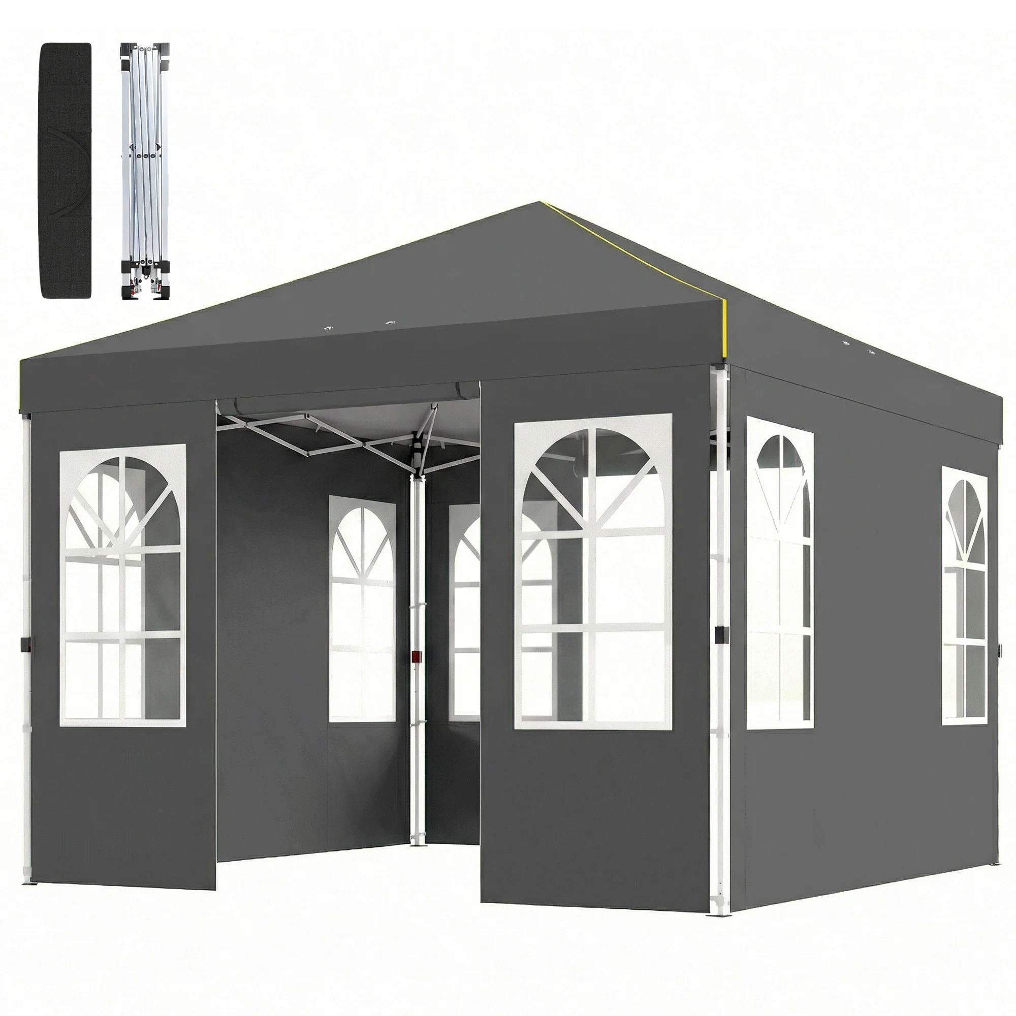 9.6' x 9.6' Pop Up Canopy Tent with Sidewalls, Dark Gray - Image 2