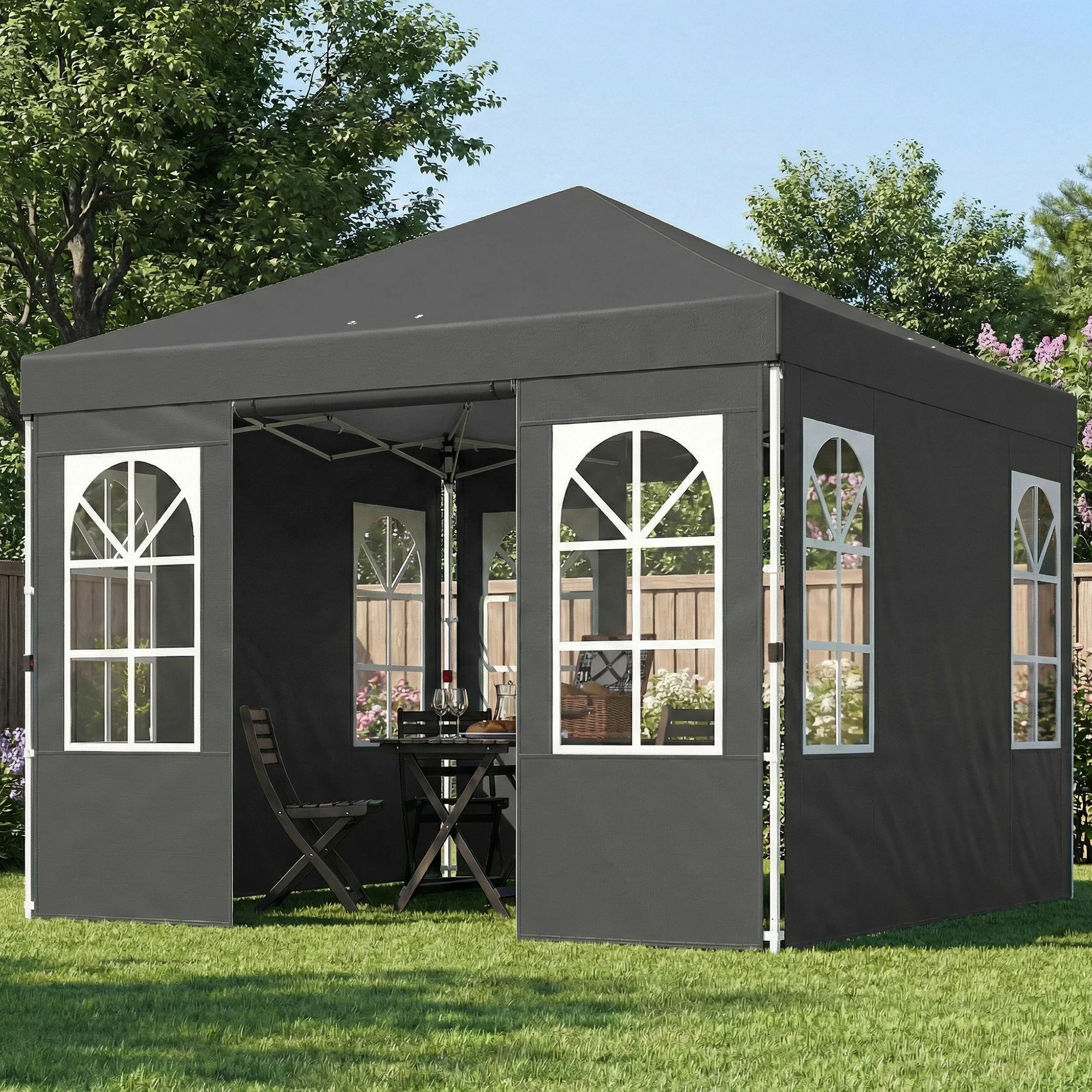 9.6' x 9.6' Pop Up Canopy Tent with Sidewalls, Dark Gray - Image 3