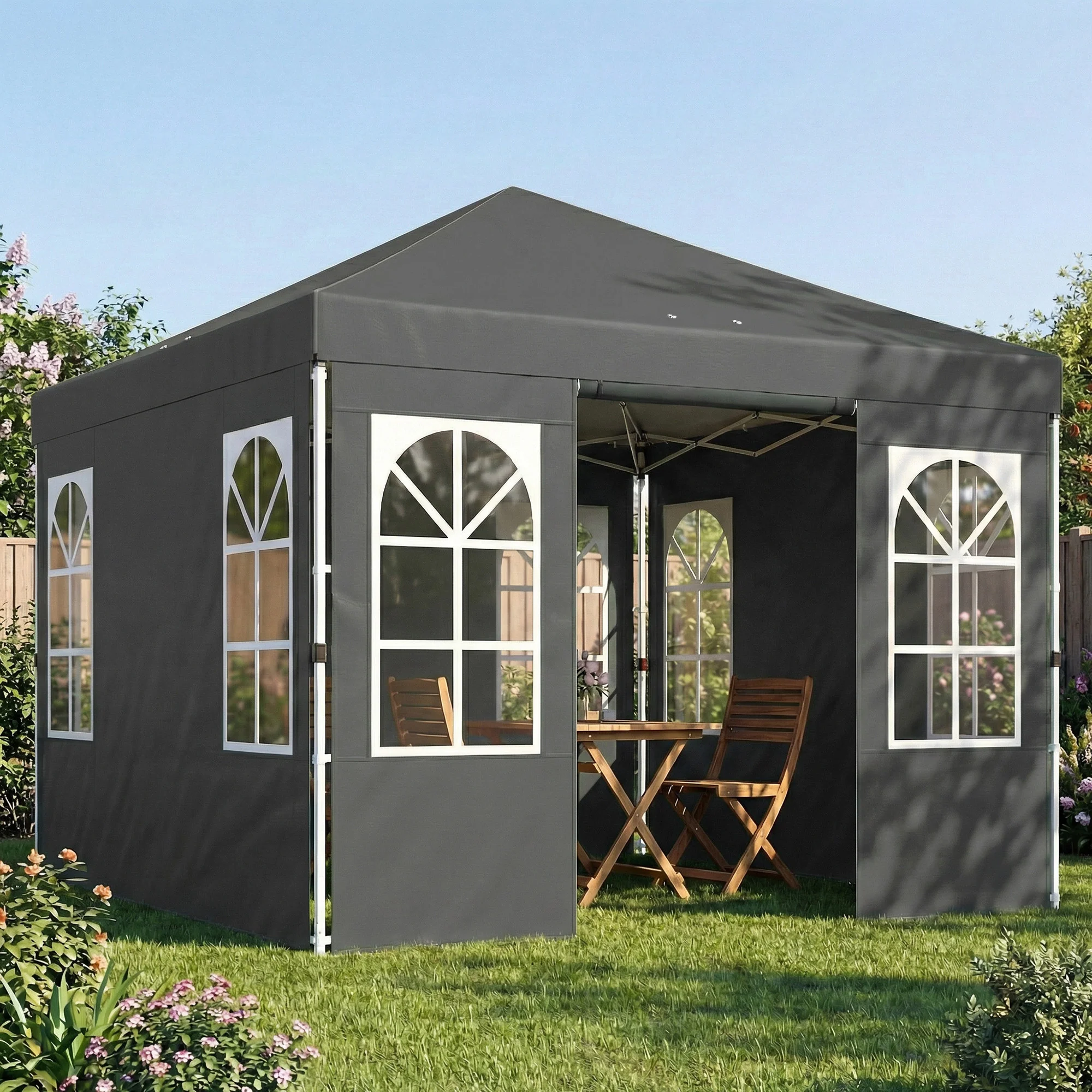 9.6' x 9.6' Pop Up Canopy Tent with Sidewalls, Dark Gray - Image 4