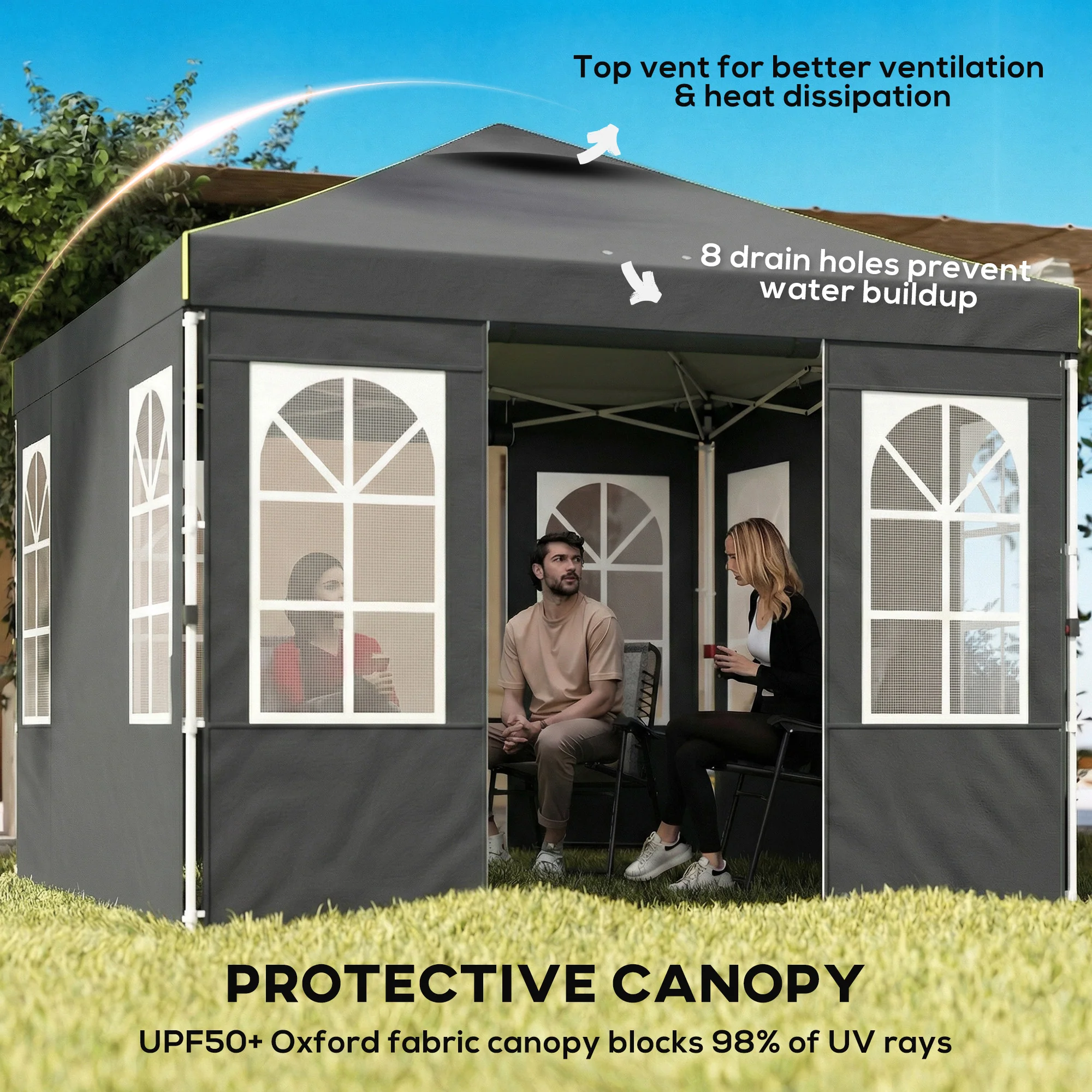 9.6' x 9.6' Pop Up Canopy Tent with Sidewalls, Dark Gray - Image 6