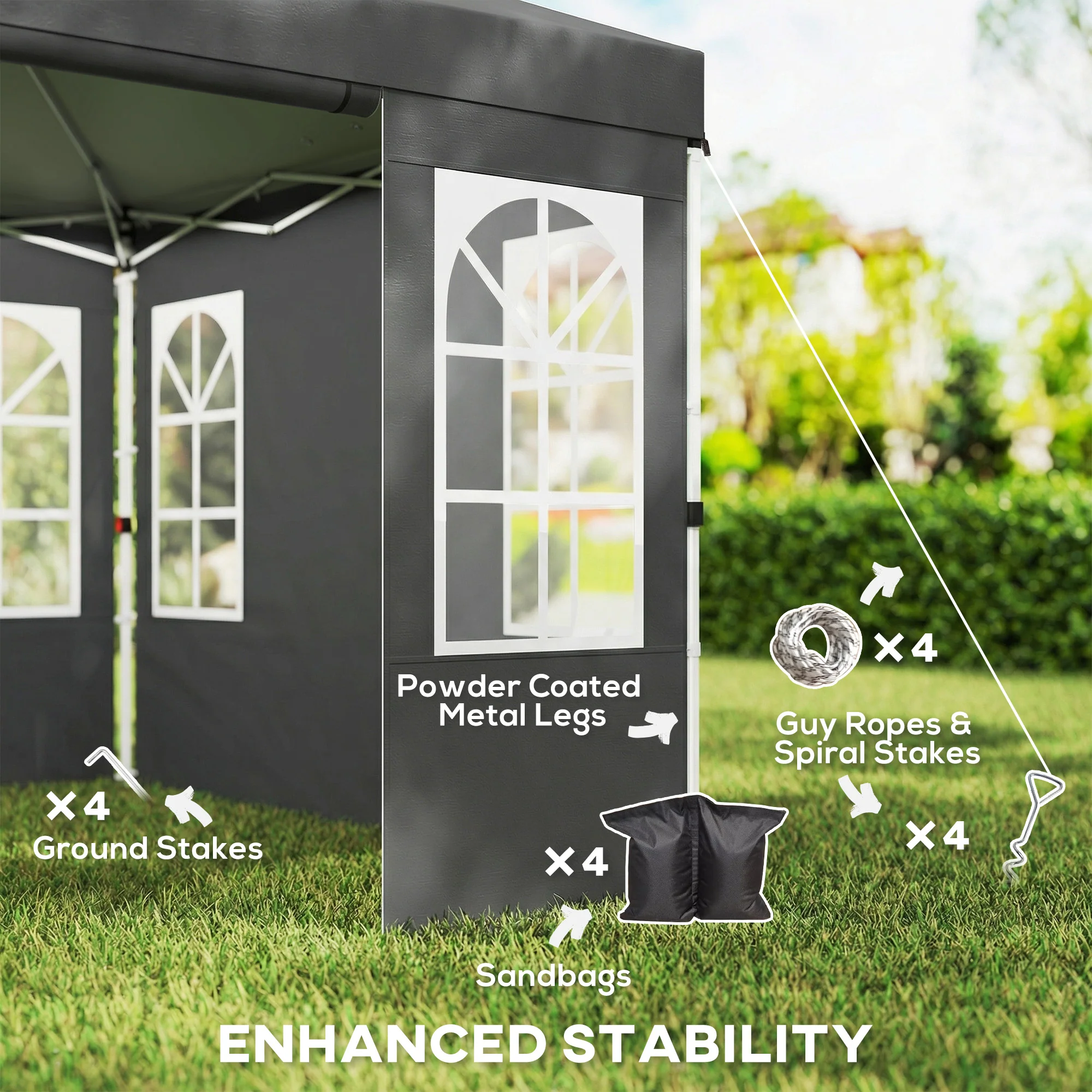 9.6' x 9.6' Pop Up Canopy Tent with Sidewalls, Dark Gray - Image 8