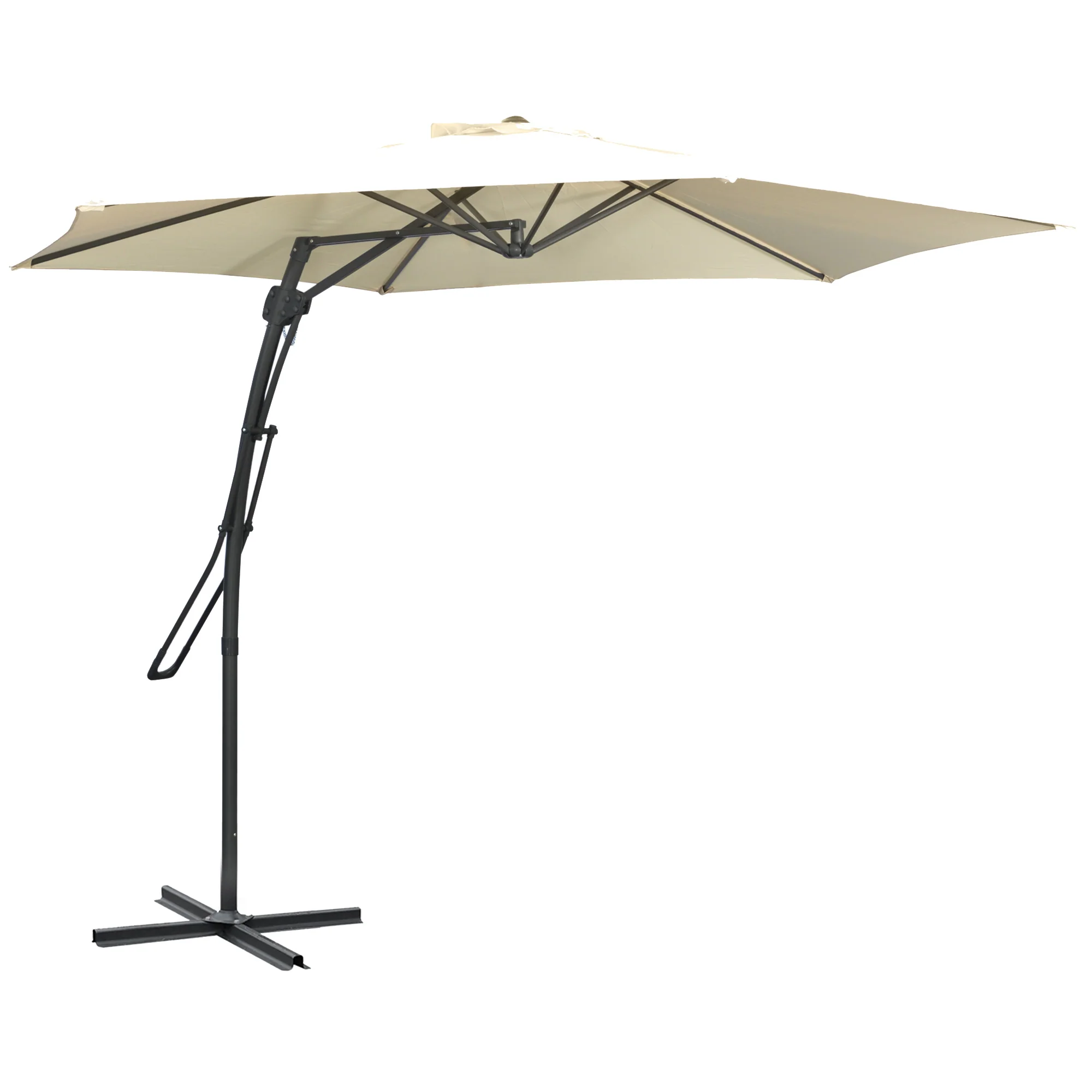 9.6ft Cantilever Patio Umbrella with Crank Handle and Cross Base, Cream White