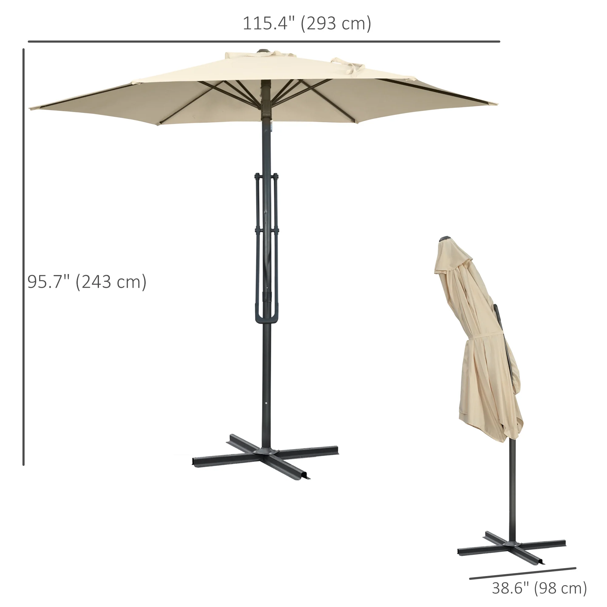 9.6ft Cantilever Patio Umbrella with Crank Handle and Cross Base, Cream White - Image 5