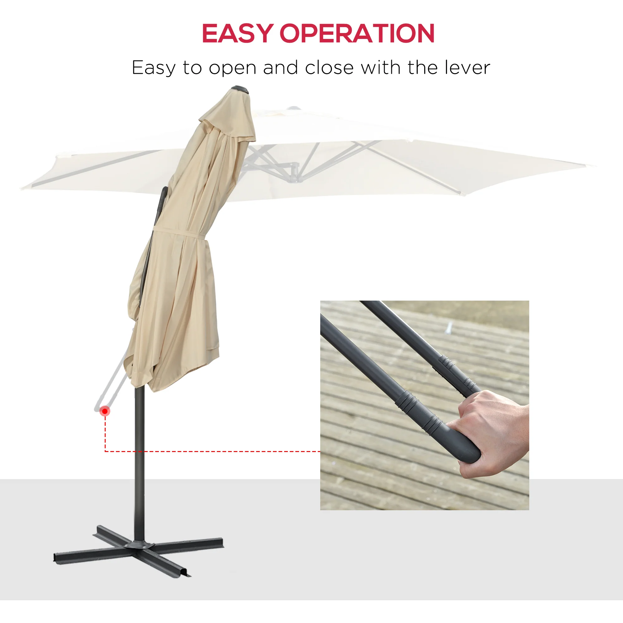 9.6ft Cantilever Patio Umbrella with Crank Handle and Cross Base, Cream White - Image 6