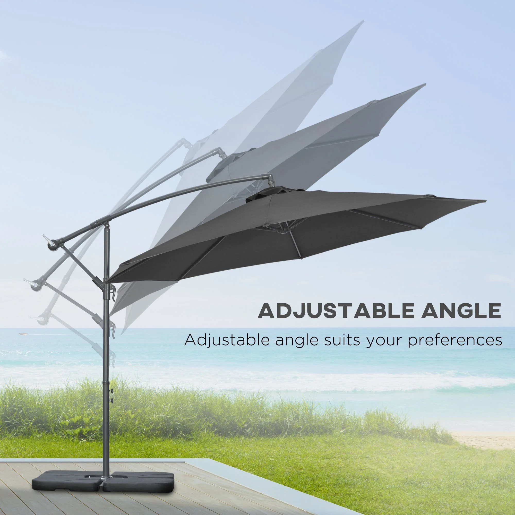 9.6' Offset Cantilever Patio Umbrella with Base & Crank, Black - Image 7