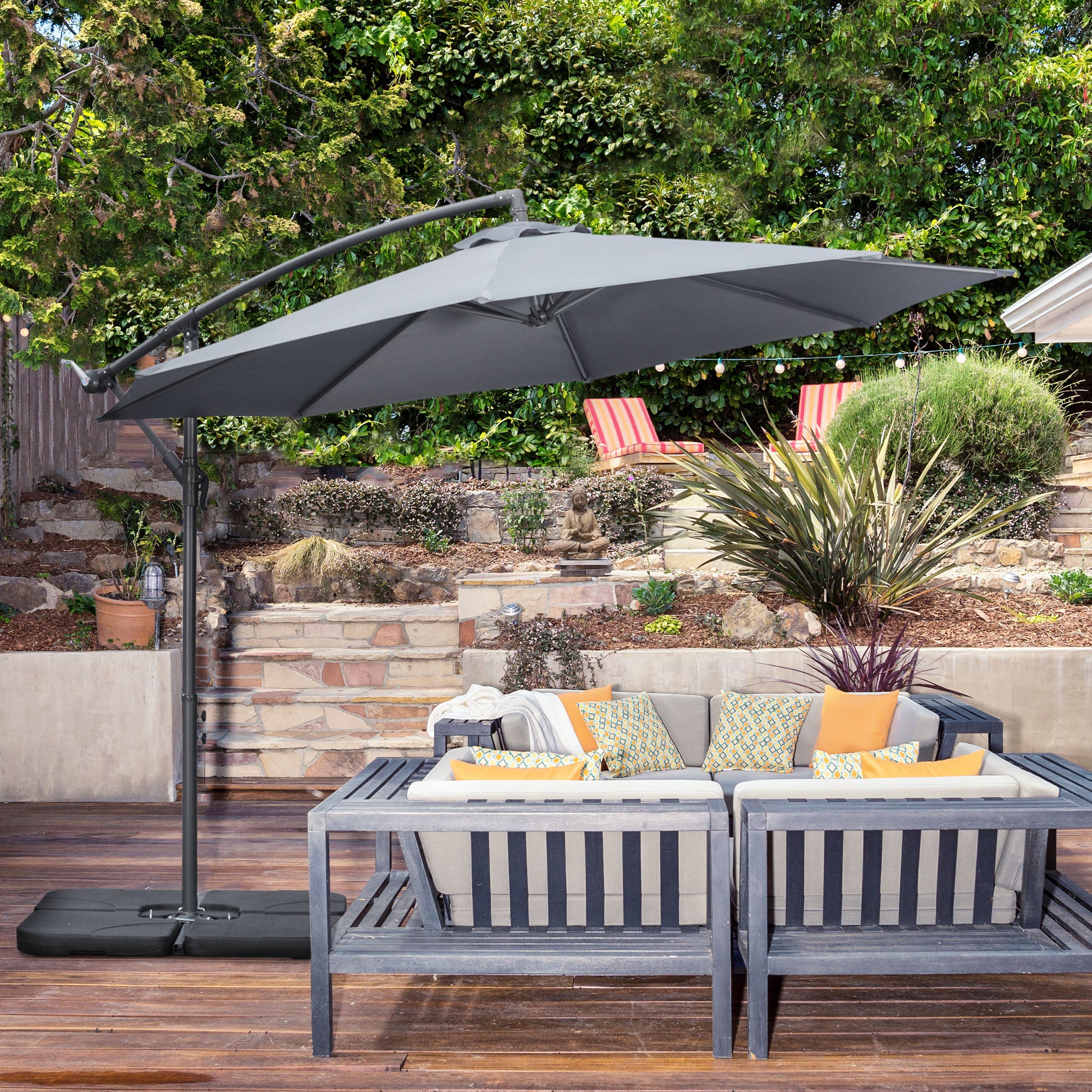 9.6' Offset Cantilever Patio Umbrella with Base & Crank, Dark Grey - Image 3