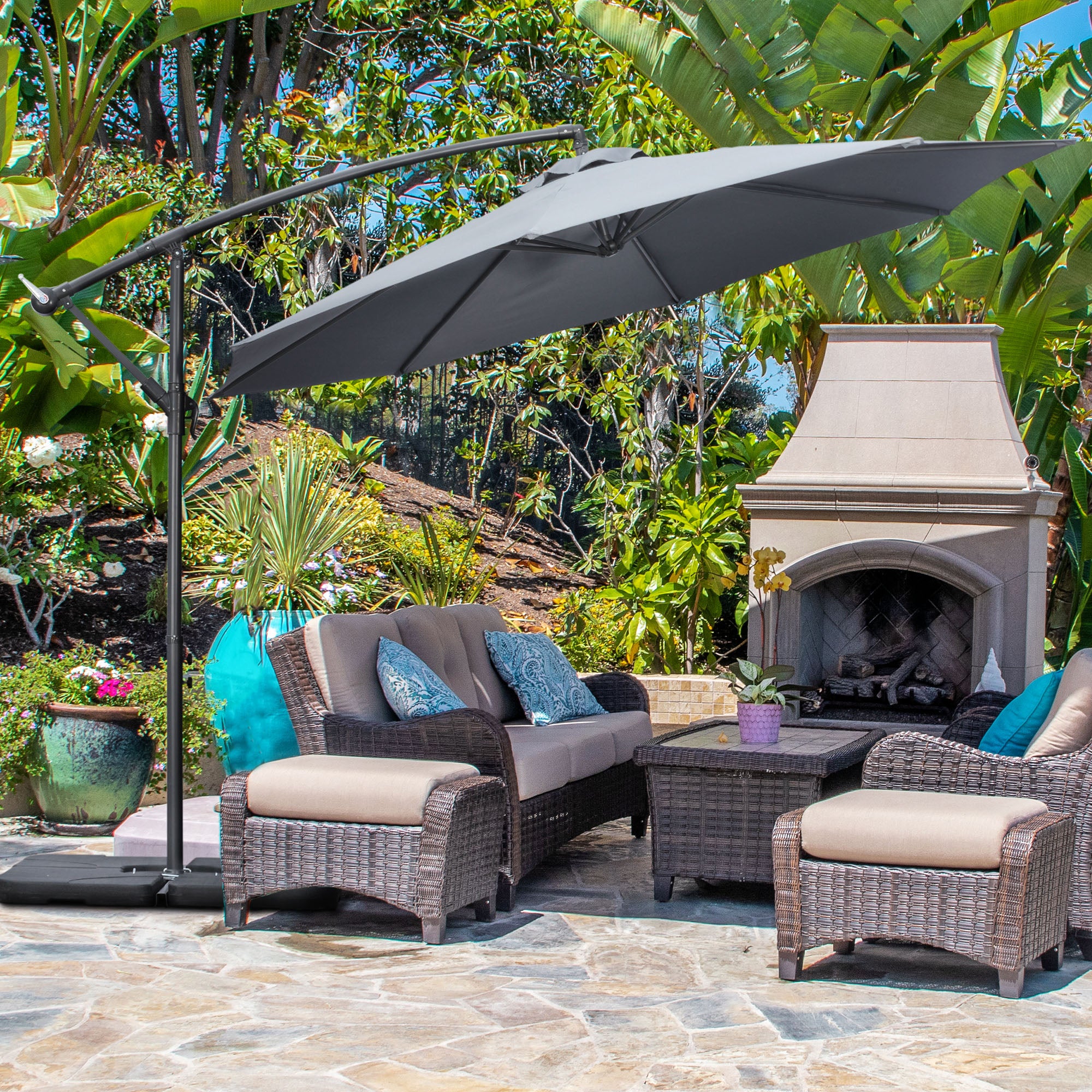 9.6' Offset Cantilever Patio Umbrella with Base & Crank, Dark Grey - Image 4