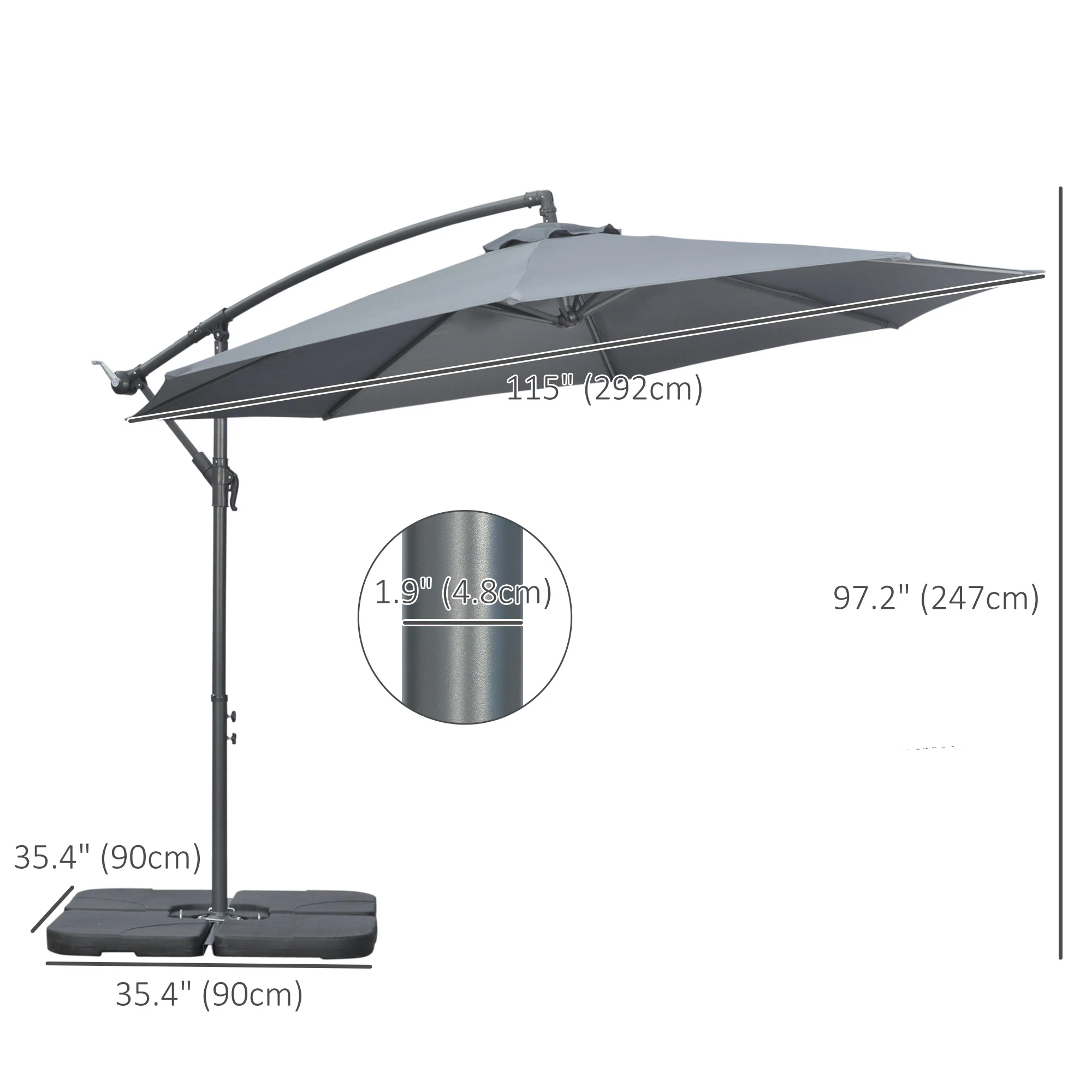 9.6' Offset Cantilever Patio Umbrella with Base & Crank, Dark Grey - Image 5