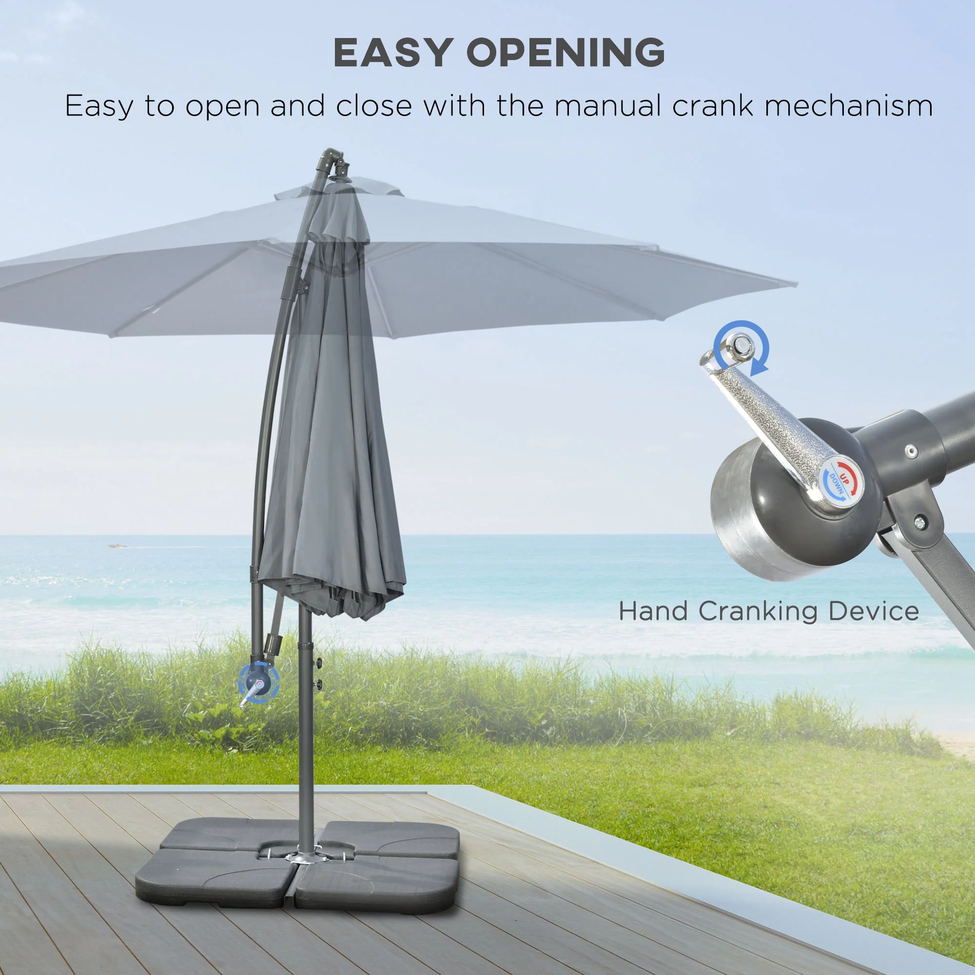 9.6' Offset Cantilever Patio Umbrella with Base & Crank, Dark Grey - Image 6