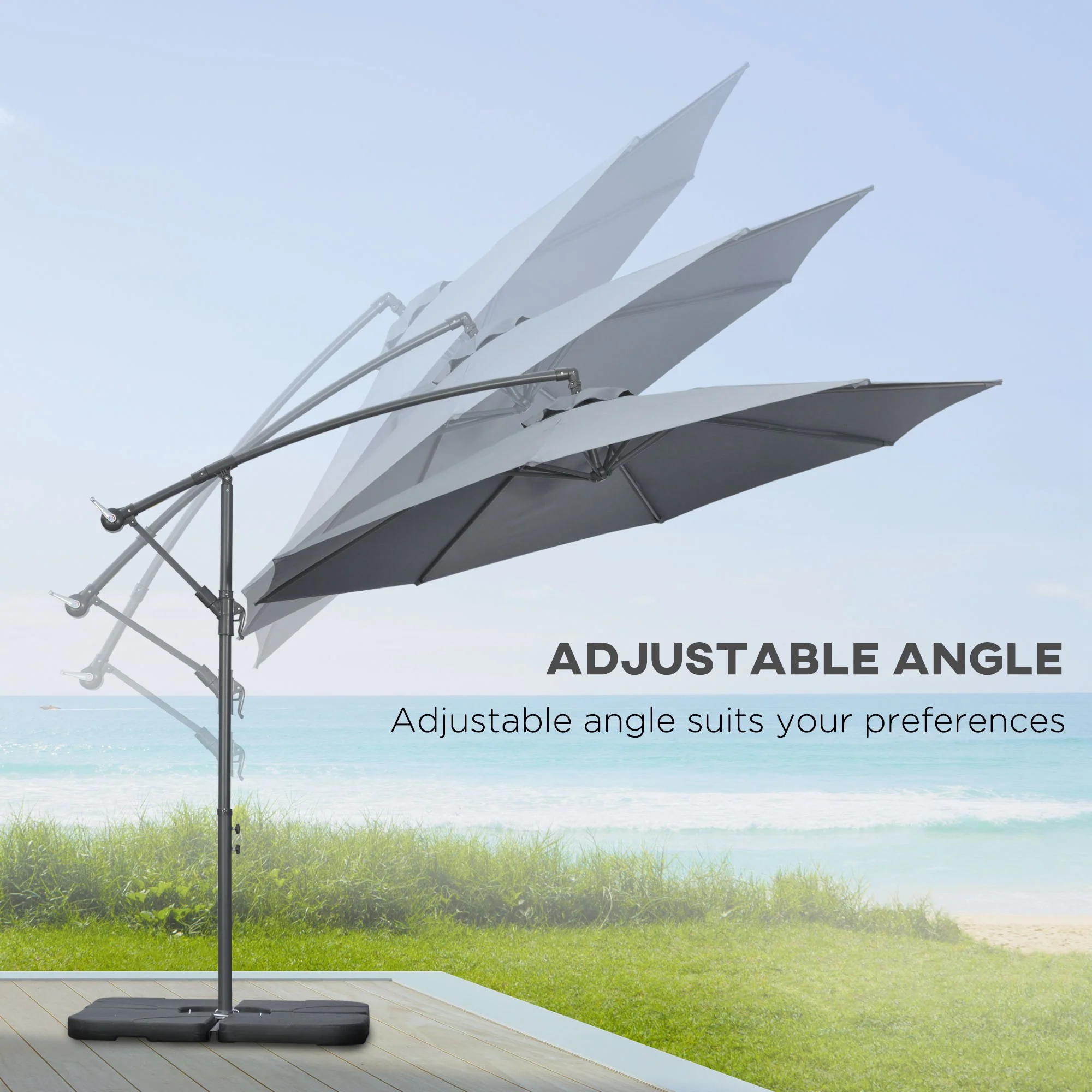 9.6' Offset Cantilever Patio Umbrella with Base & Crank, Dark Grey - Image 7