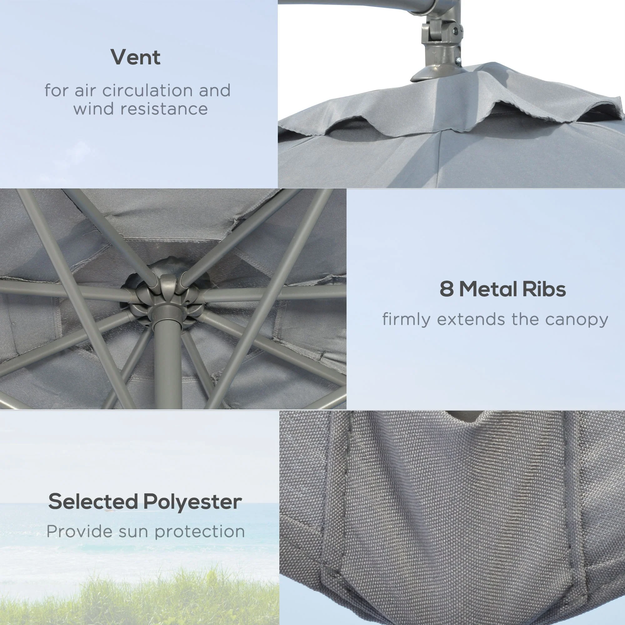 9.6' Offset Cantilever Patio Umbrella with Base & Crank, Dark Grey - Image 8